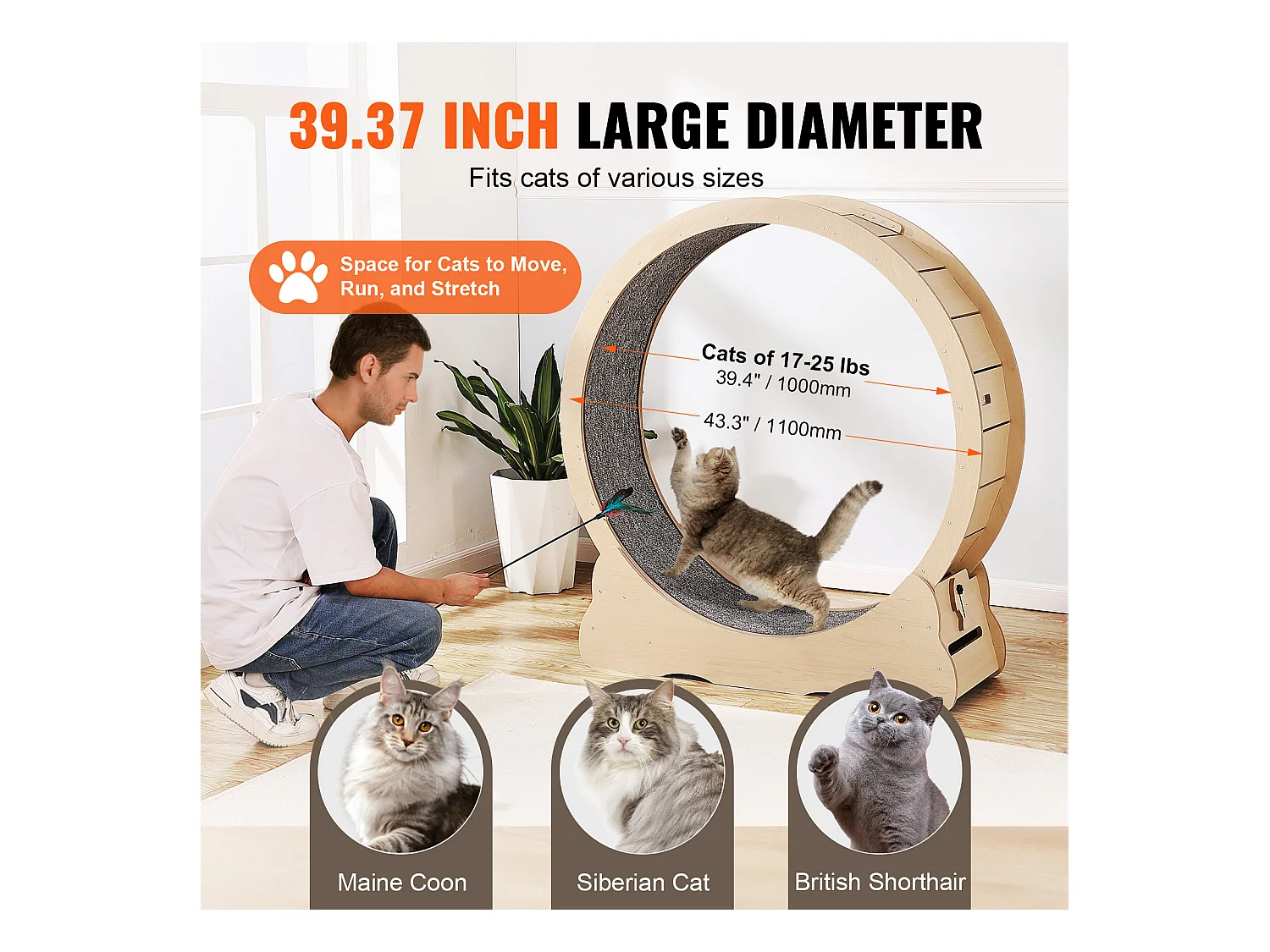 Roue d'Exercice pour Chat, SucceBuy Cat Exercise Wheel 110 cm Grande Roue de Tapis Roulant pour Chat pour Chats d'Intérieur Jaune