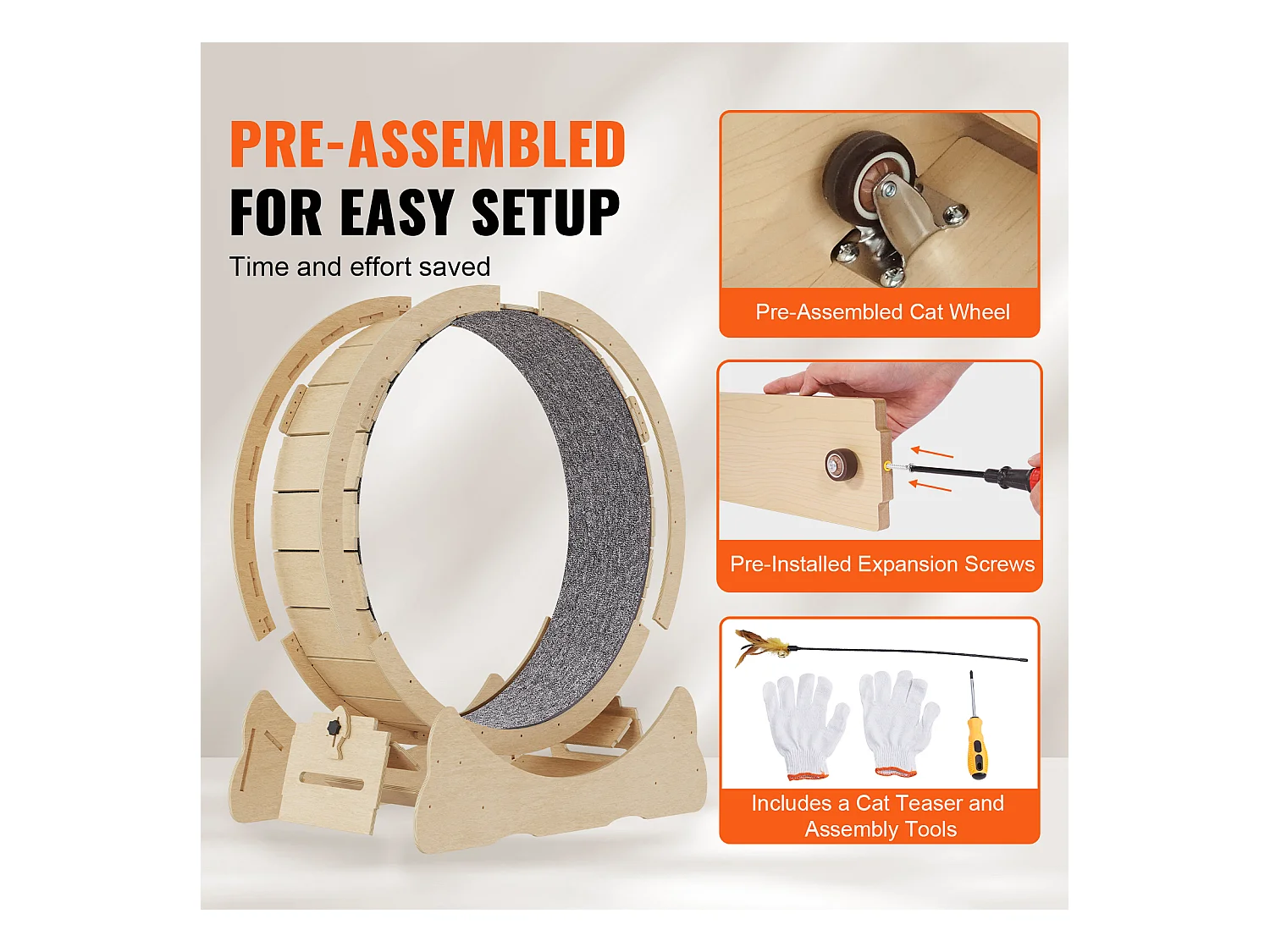 Roue d'Exercice pour Chat, SucceBuy Cat Exercise Wheel 110 cm Grande Roue de Tapis Roulant pour Chat pour Chats d'Intérieur Jaune