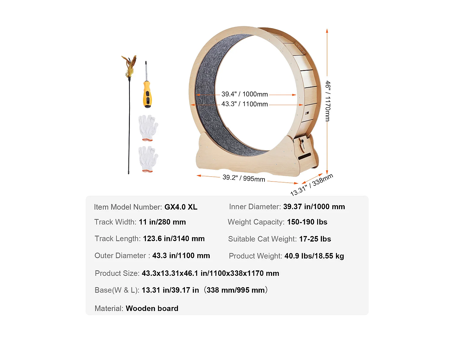Roue d'Exercice pour Chat, SucceBuy Cat Exercise Wheel 110 cm Grande Roue de Tapis Roulant pour Chat pour Chats d'Intérieur Jaune