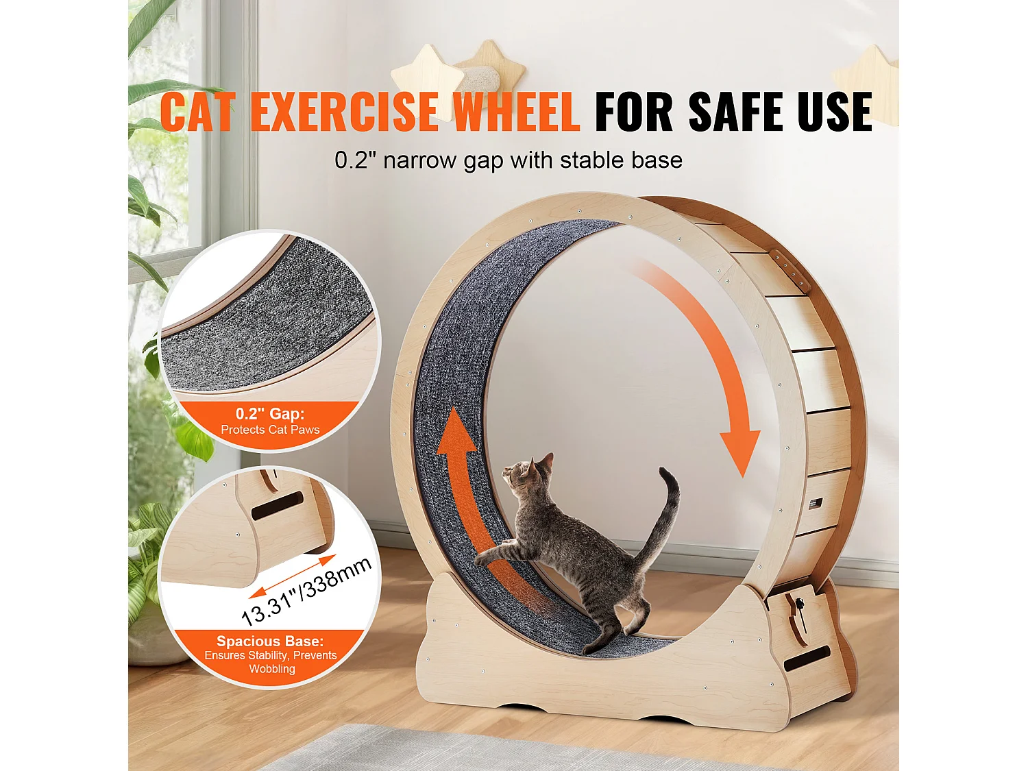 Roue d'Exercice pour Chat, SucceBuy Cat Exercise Wheel 110 cm Grande Roue de Tapis Roulant pour Chat pour Chats d'Intérieur Jaune