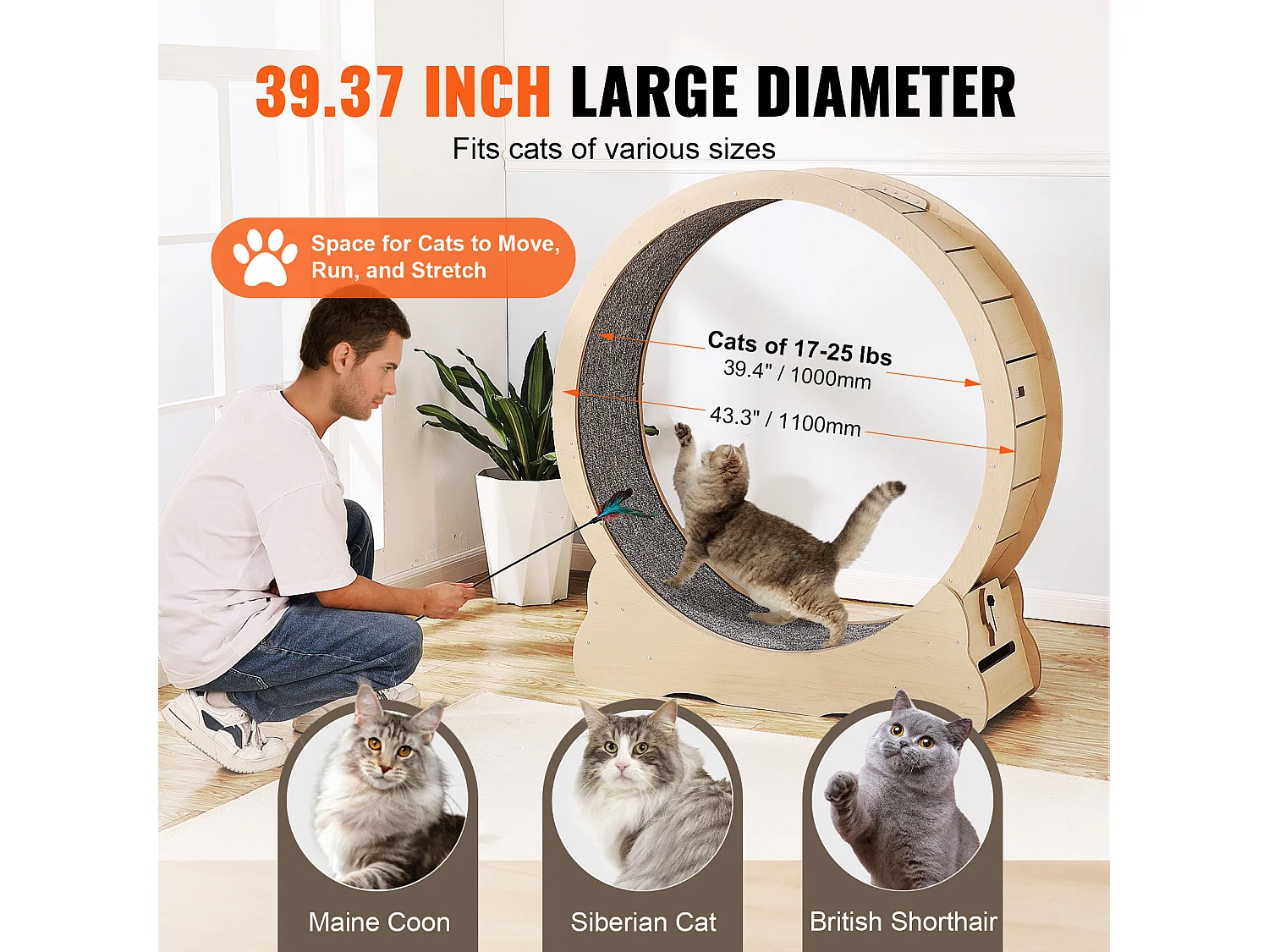 Roue d'Exercice pour Chat, SucceBuy Cat Exercise Wheel 110 cm Grande Roue de Tapis Roulant pour Chat pour Chats d'Intérieur Jaune