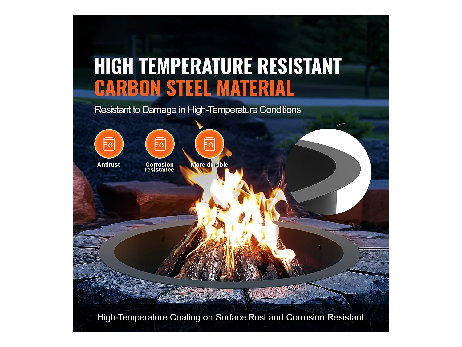 Braséro SucceBuy 889 mm, Anneau de Foyer Rond Extérieur en Acier, Doublure en Acier au Carbone Robuste, pour Camping en Plein Air