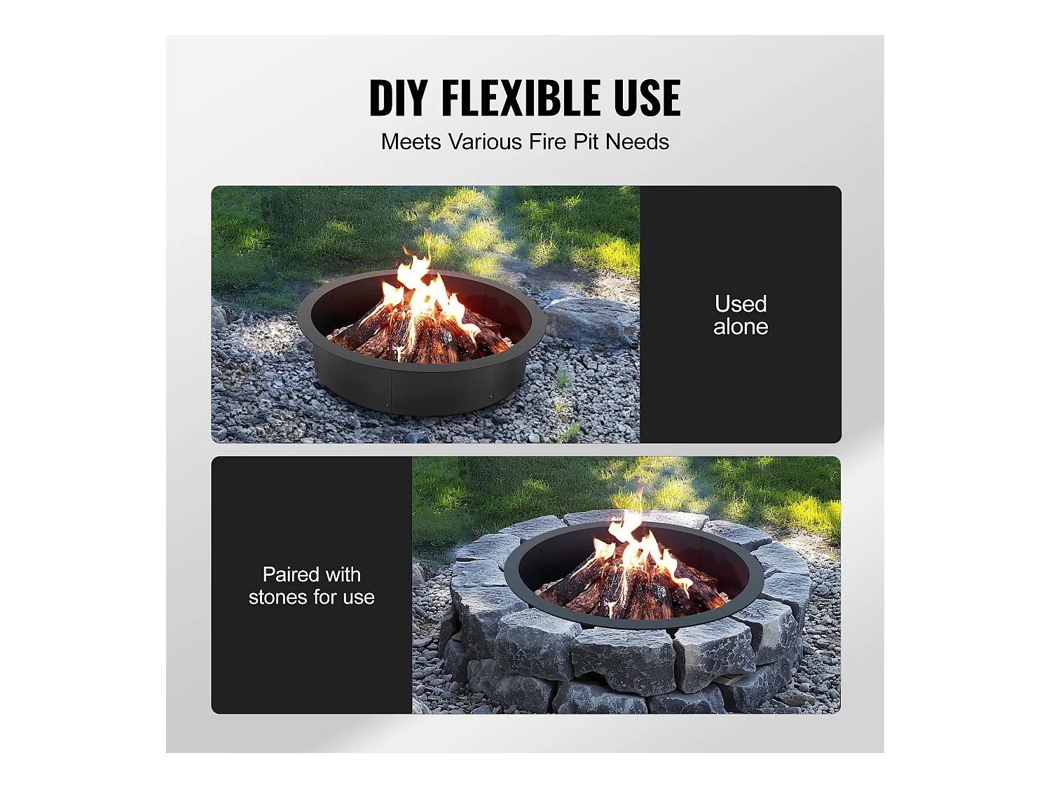 Braséro SucceBuy 889 mm, Anneau de Foyer Rond Extérieur en Acier, Doublure en Acier au Carbone Robuste, pour Camping en Plein Air