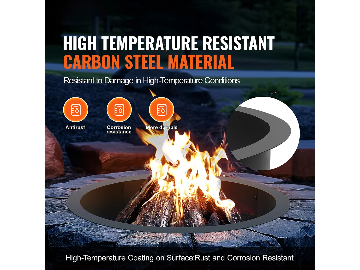 Braséro SucceBuy 889 mm, Anneau de Foyer Rond Extérieur en Acier, Doublure en Acier au Carbone Robuste, pour Camping en Plein Air