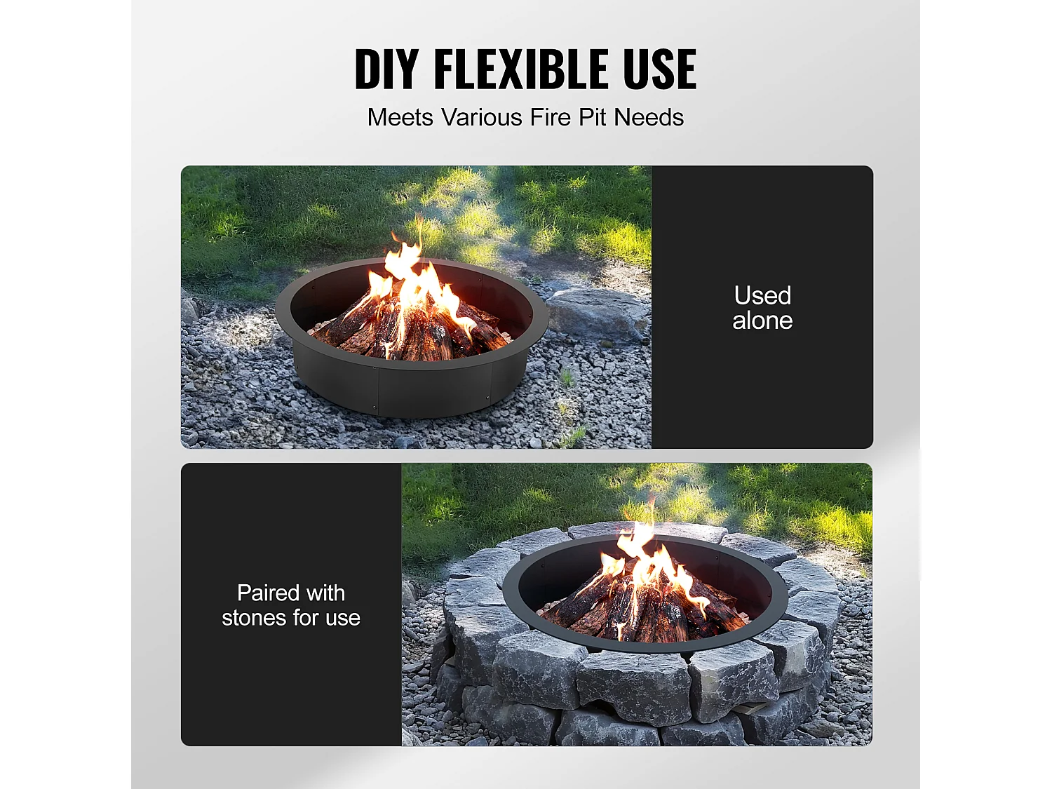 Braséro SucceBuy 889 mm, Anneau de Foyer Rond Extérieur en Acier, Doublure en Acier au Carbone Robuste, pour Camping en Plein Air