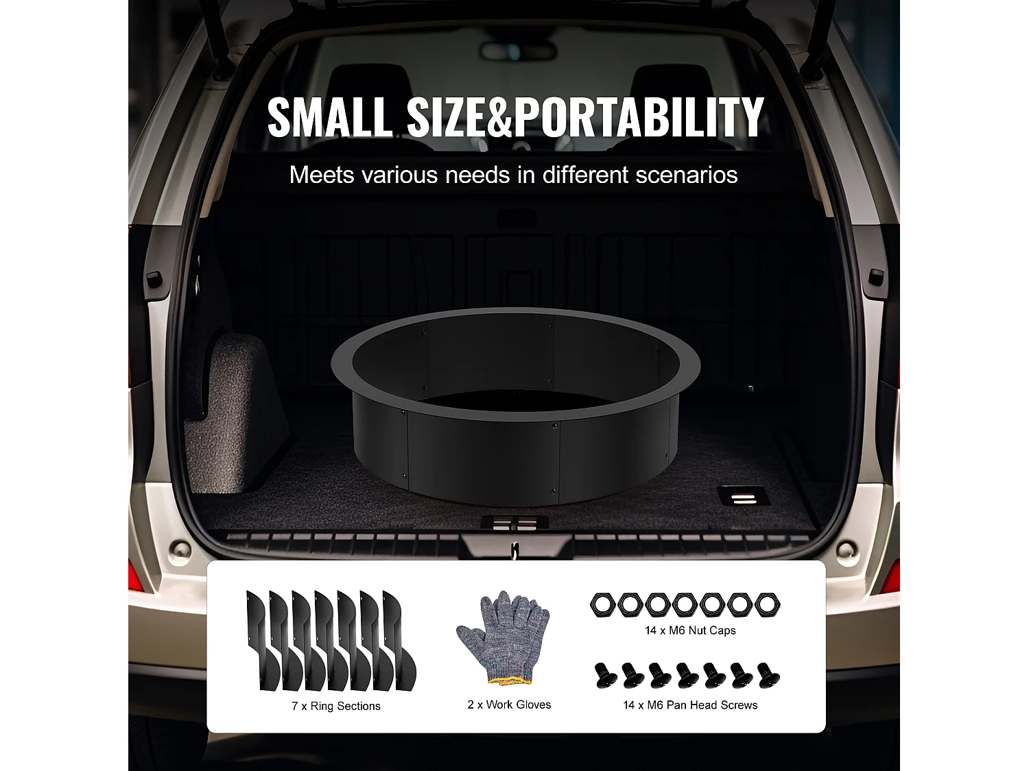 Braséro SucceBuy 889 mm, Anneau de Foyer Rond Extérieur en Acier, Doublure en Acier au Carbone Robuste, pour Camping en Plein Air