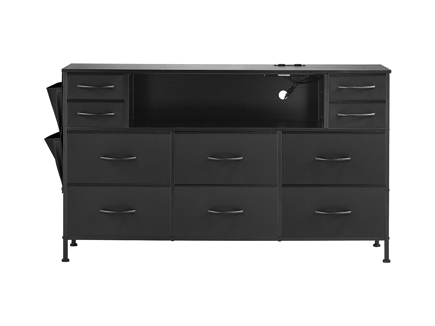 Commode Meuble de Rangement SucceBuy Commode avec 10 Tiroirs en Tissu et Éclairage LED, Idéale pour la Chambre, le Couloir ou le Placard, Noir