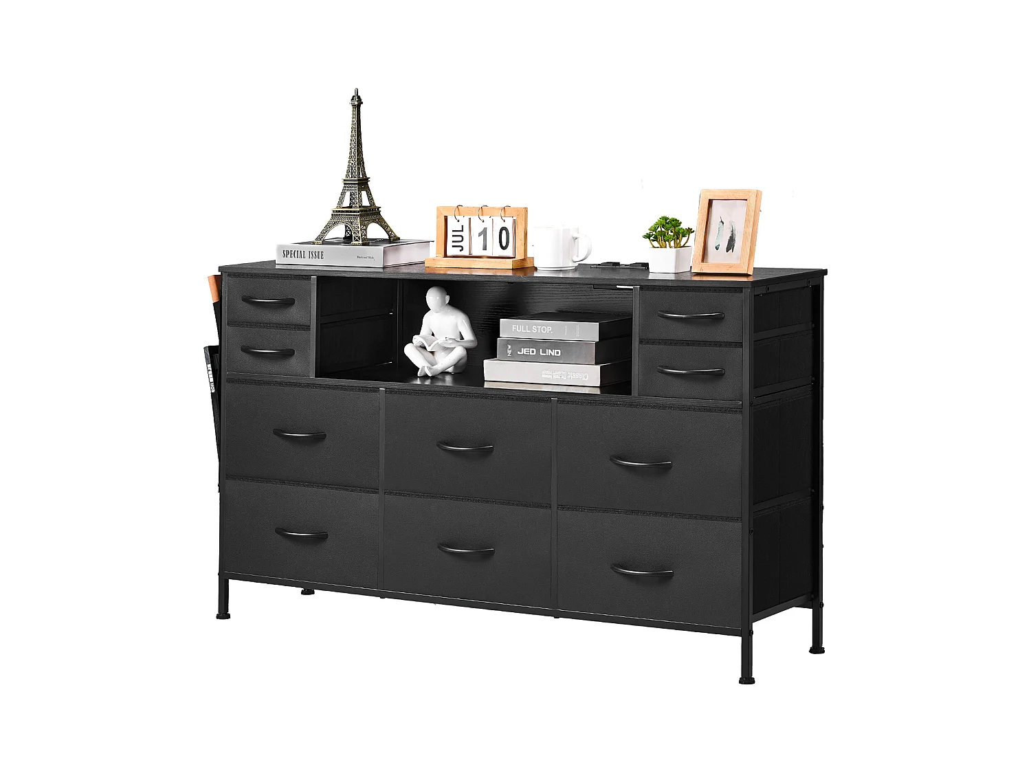 Commode Meuble de Rangement SucceBuy Commode avec 10 Tiroirs en Tissu et Éclairage LED, Idéale pour la Chambre, le Couloir ou le Placard, Noir