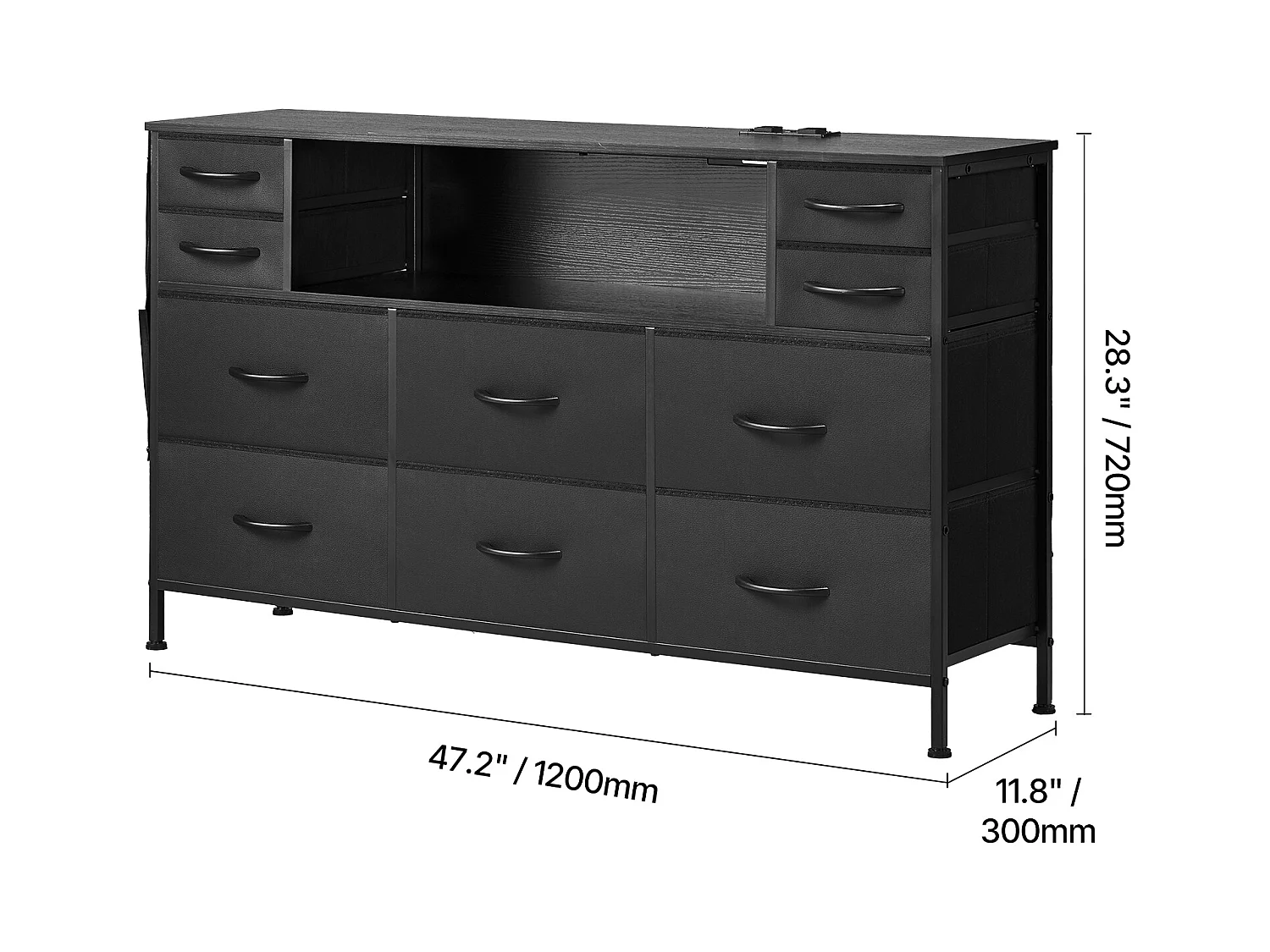 Commode Meuble de Rangement SucceBuy Commode avec 10 Tiroirs en Tissu et Éclairage LED, Idéale pour la Chambre, le Couloir ou le Placard, Noir