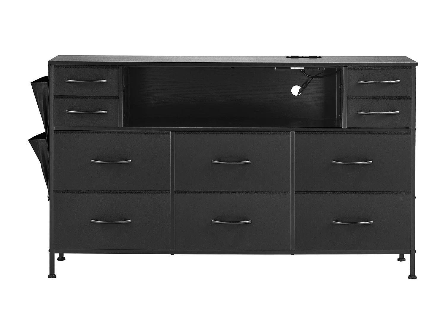 Commode Meuble de Rangement SucceBuy Commode avec 10 Tiroirs en Tissu et Éclairage LED, Idéale pour la Chambre, le Couloir ou le Placard, Noir