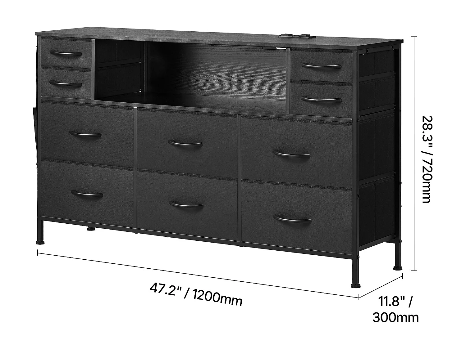 Commode Meuble de Rangement SucceBuy Commode avec 10 Tiroirs en Tissu et Éclairage LED, Idéale pour la Chambre, le Couloir ou le Placard, Noir