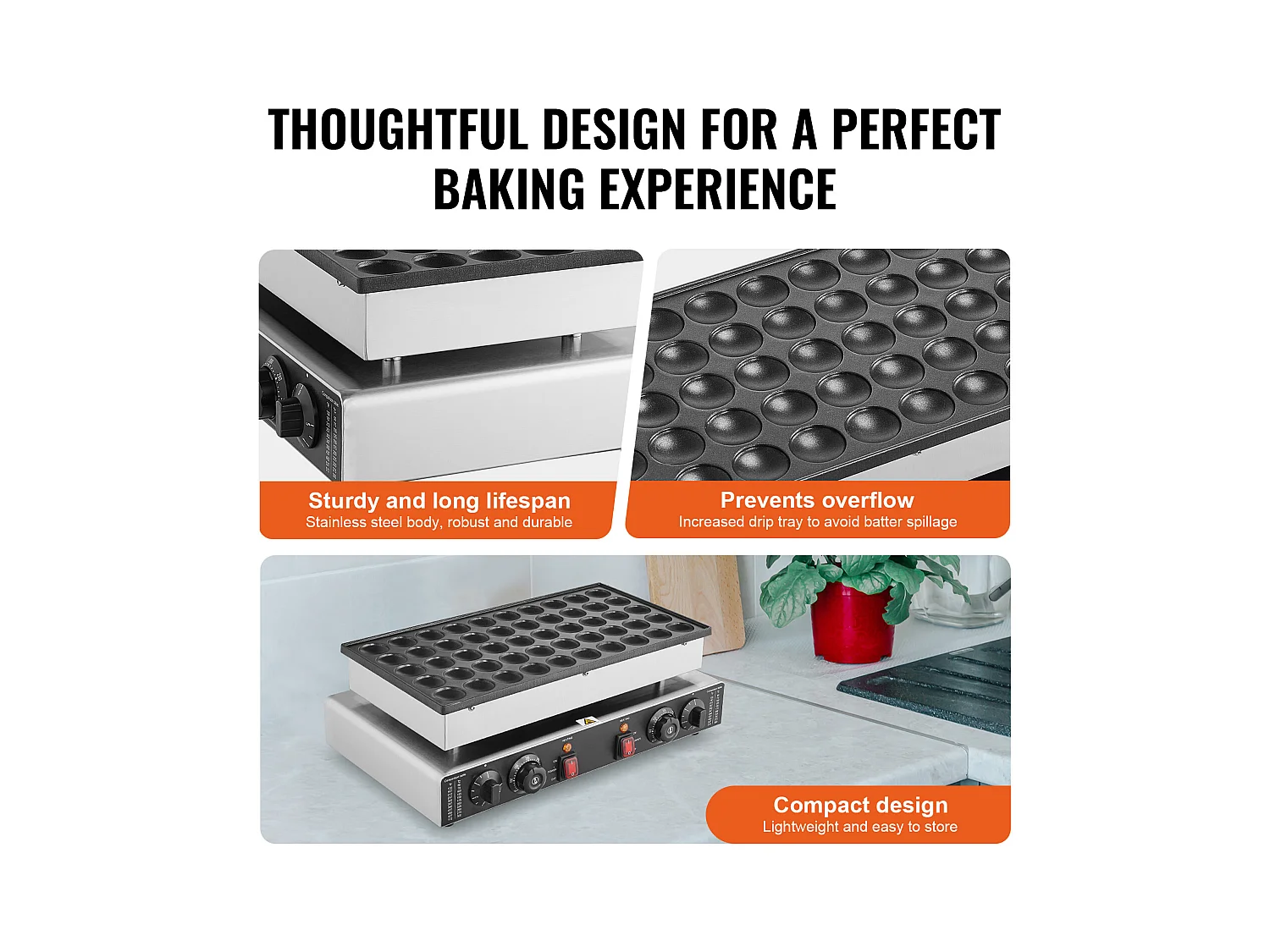 Gofrera SucceBuy Mini Máquina de Crepas Holandesas 43 mm 1 700 W Máquina Comercial de Dorayaki 50 Piezas