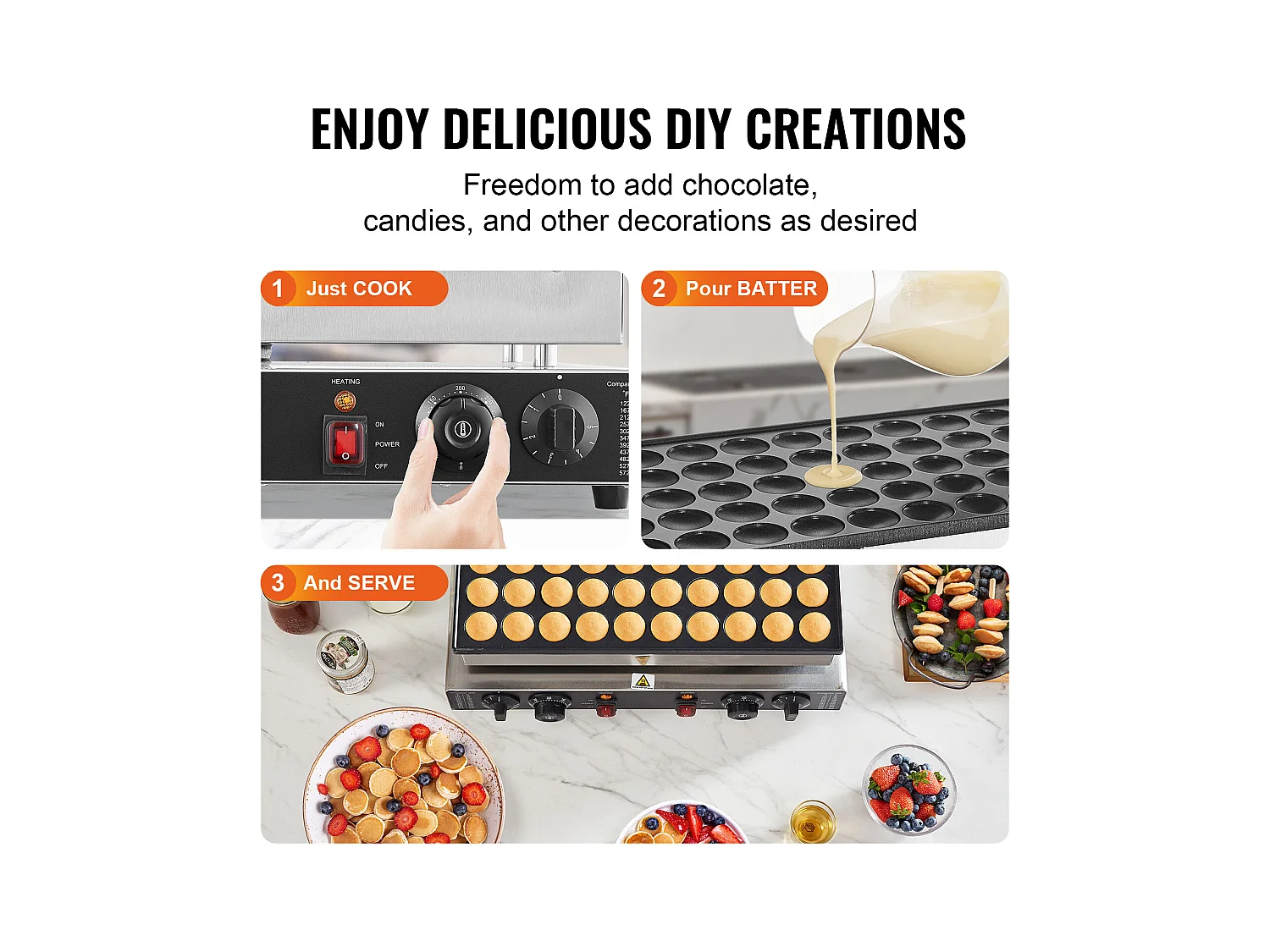 Gofrera SucceBuy Mini Máquina de Crepas Holandesas 43 mm 1 700 W Máquina Comercial de Dorayaki 50 Piezas