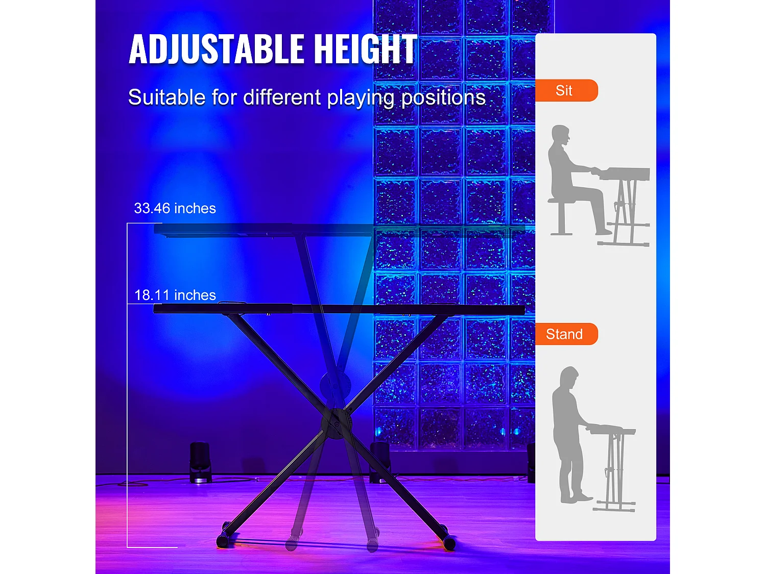 Draagbare DJ-Tafel SucceBuy, Double-X-Toetsenbordinsteun, Instelbare Hoogte, Audio-mixersteun, (820-1095) x 465 mm