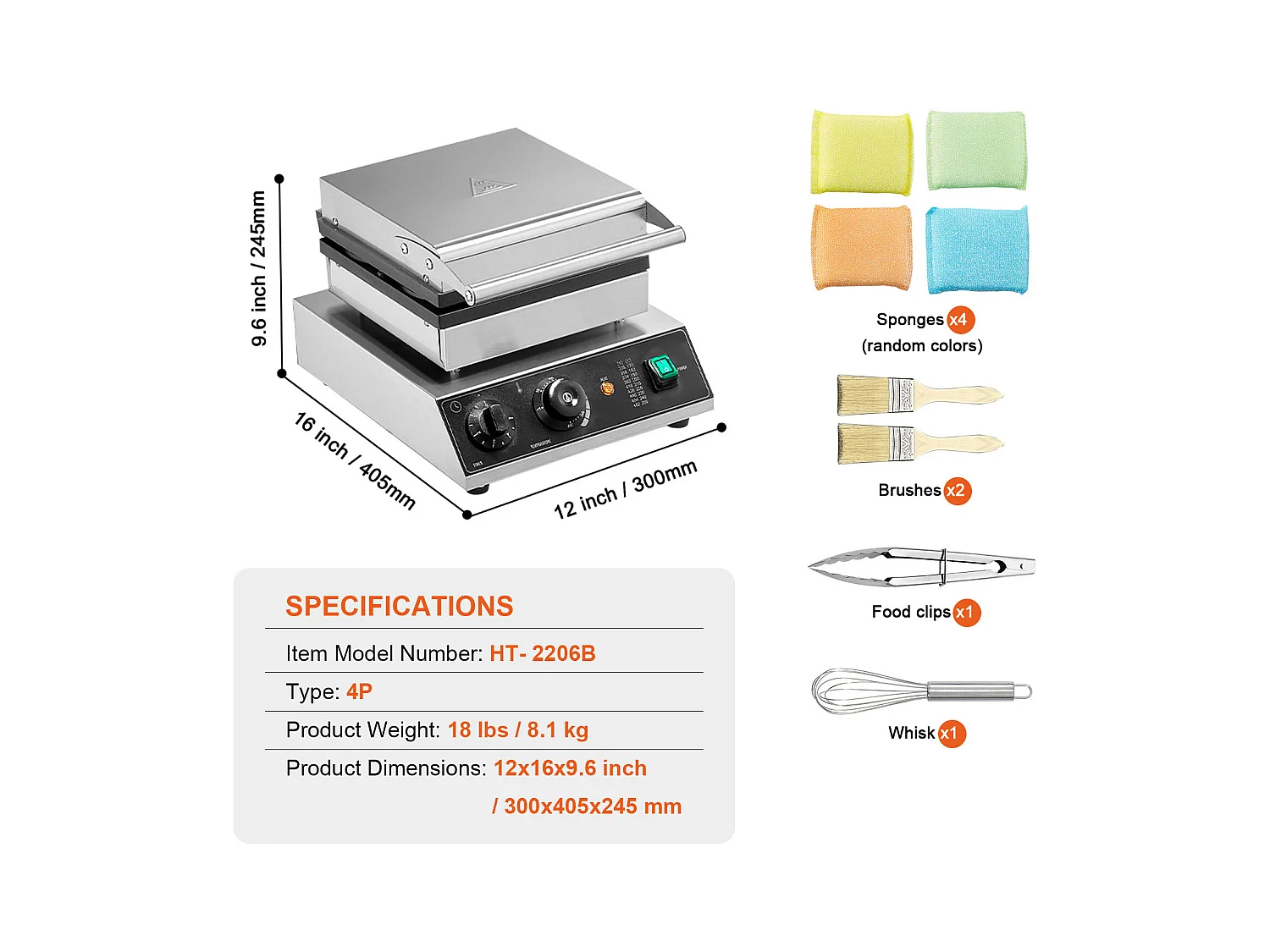 Gaufrier Commercial SucceBuy 4 Pièces 1750 W Rond Antiadhésif