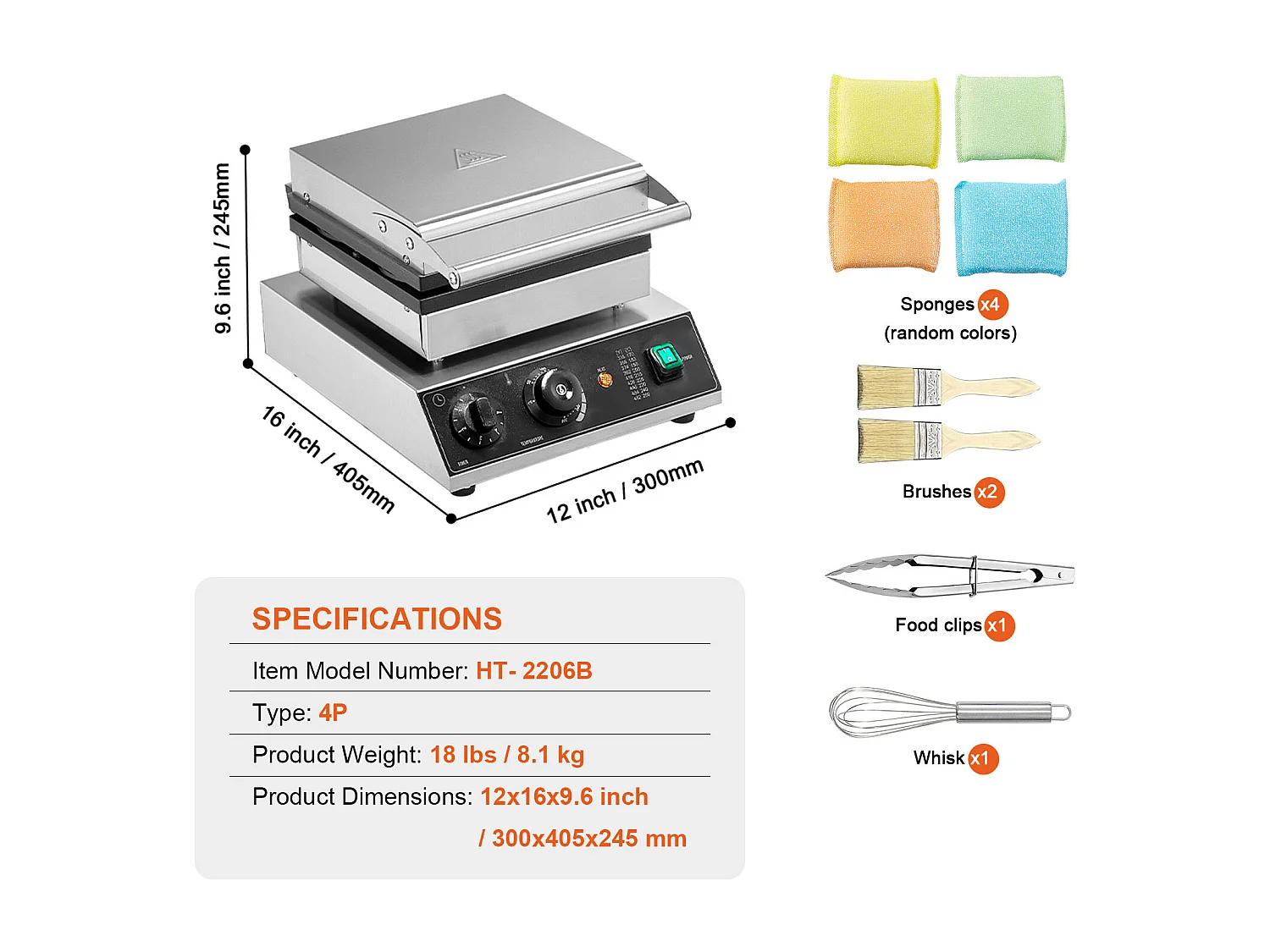 Gewerblicher Waffeleisen SucceBuy, 4 Runde Stücke, 1750 W, Antihaftbeschichtet, aus Edelstahl, Temperatur- und Zeitsteuerung, für Restaurant