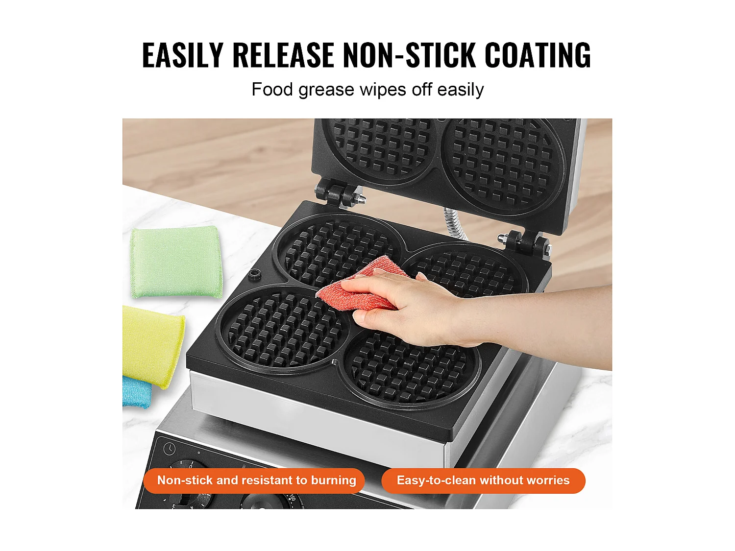 Gewerblicher Waffeleisen SucceBuy, 4 Runde Stücke, 1750 W, Antihaftbeschichtet, aus Edelstahl, Temperatur- und Zeitsteuerung, für Restaurant