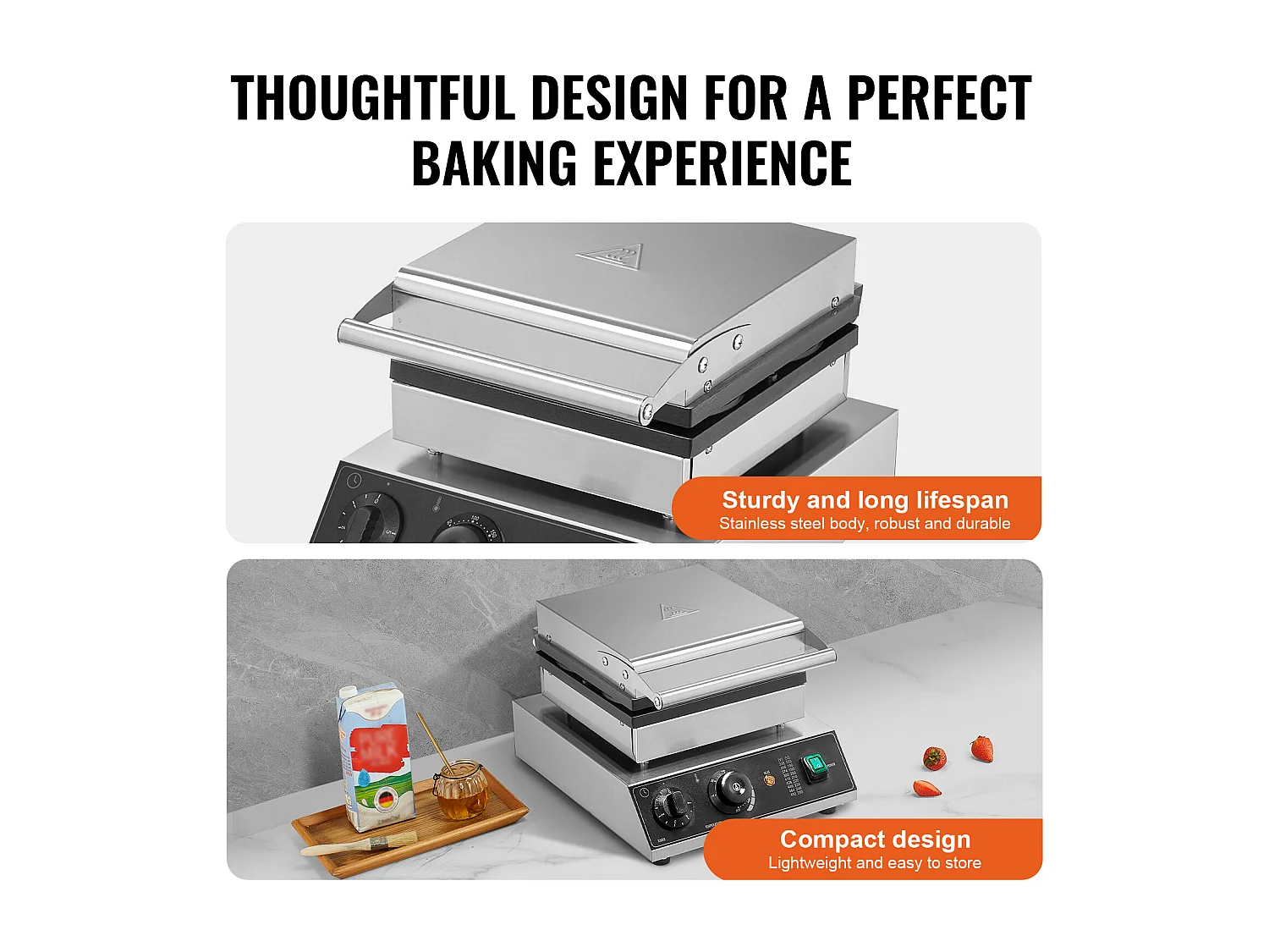 Gewerblicher Waffeleisen SucceBuy, 4 Runde Stücke, 1750 W, Antihaftbeschichtet, aus Edelstahl, Temperatur- und Zeitsteuerung, für Restaurant