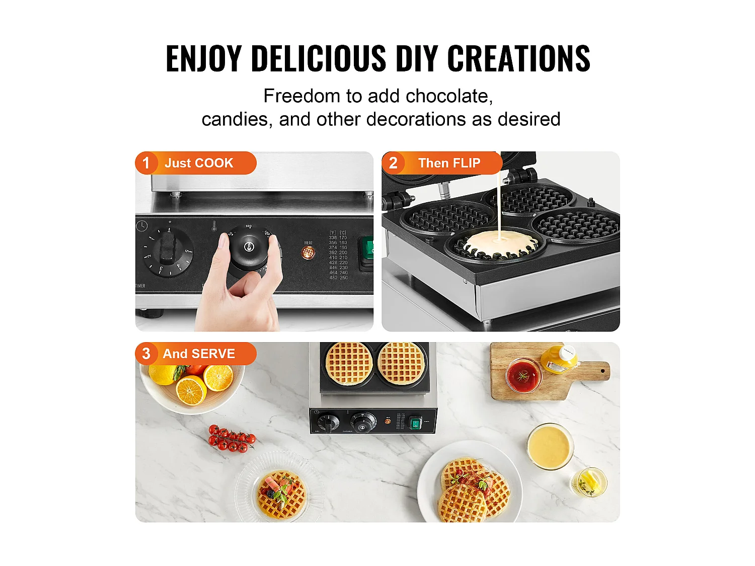 Gewerblicher Waffeleisen SucceBuy, 4 Runde Stücke, 1750 W, Antihaftbeschichtet, aus Edelstahl, Temperatur- und Zeitsteuerung, für Restaurant