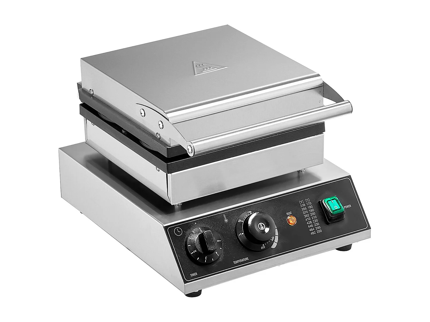 Gewerblicher Waffeleisen SucceBuy, 4 Runde Stücke, 1750 W, Antihaftbeschichtet, aus Edelstahl, Temperatur- und Zeitsteuerung, für Restaurant