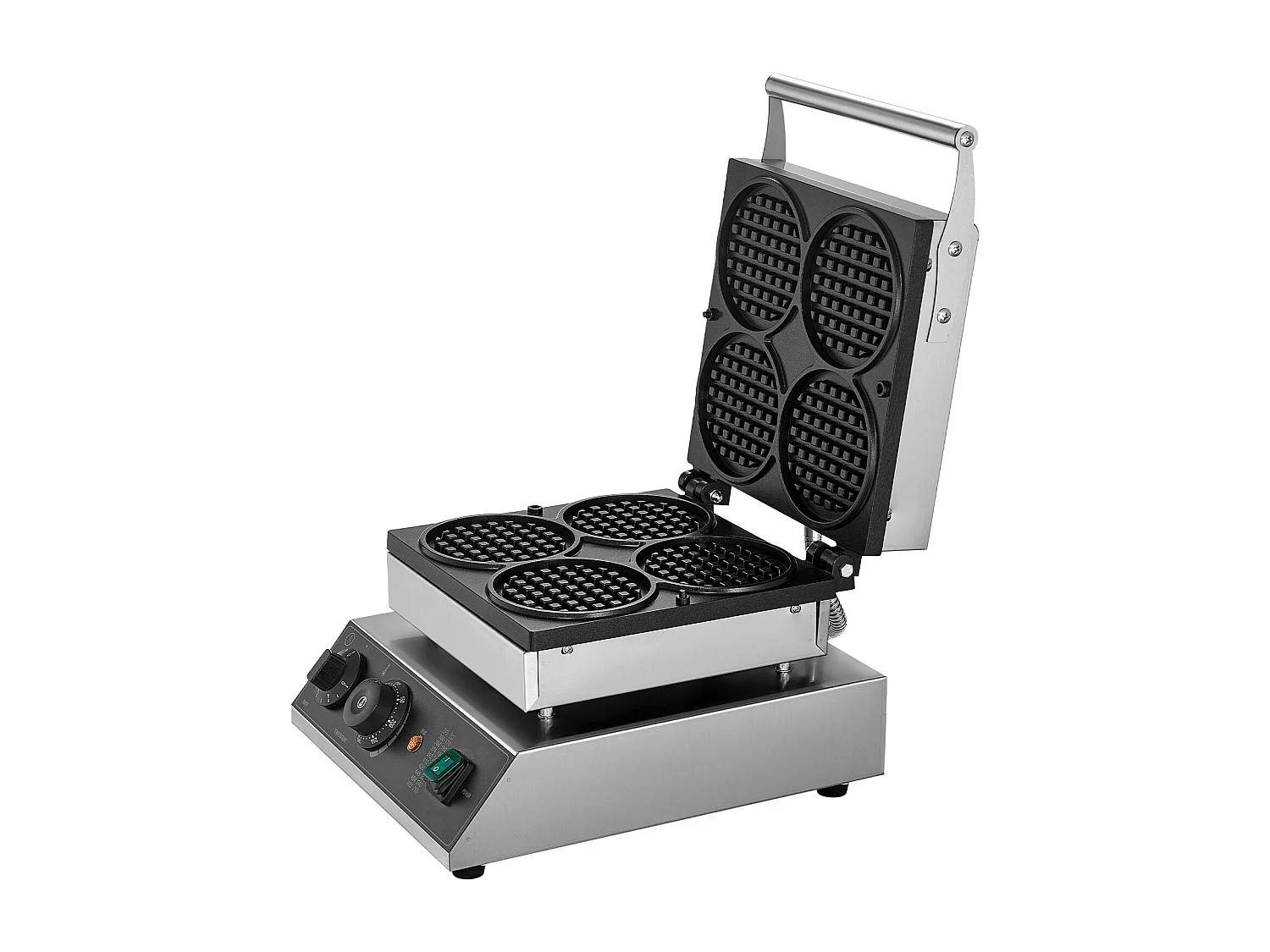 Gewerblicher Waffeleisen SucceBuy, 4 Runde Stücke, 1750 W, Antihaftbeschichtet, aus Edelstahl, Temperatur- und Zeitsteuerung, für Restaurant