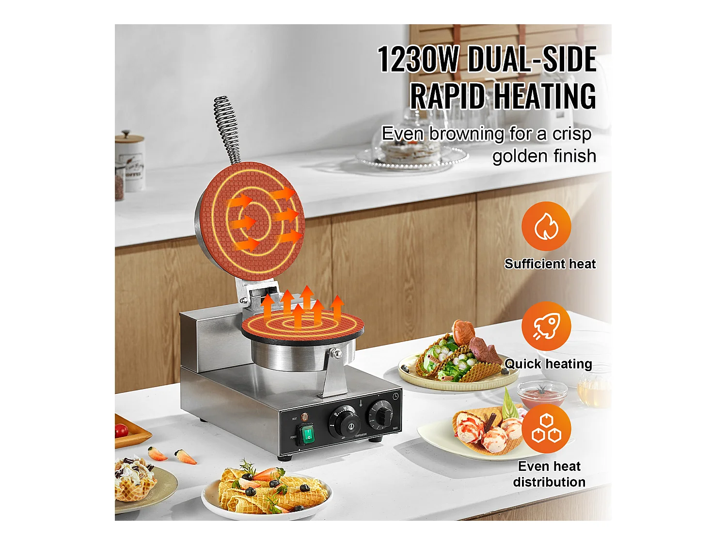 Gaufrier SucceBuy Machine à Cornets de Crème Glacée électrique 1230 W Rouleau d'œufs Gaufré Commercial