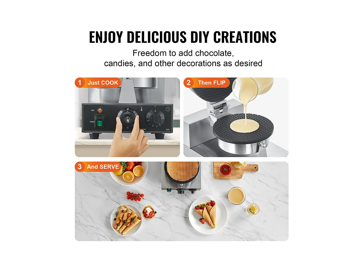 Gaufrier SucceBuy Machine à Cornets de Crème Glacée électrique 1230 W Rouleau d'œufs Gaufré Commercial