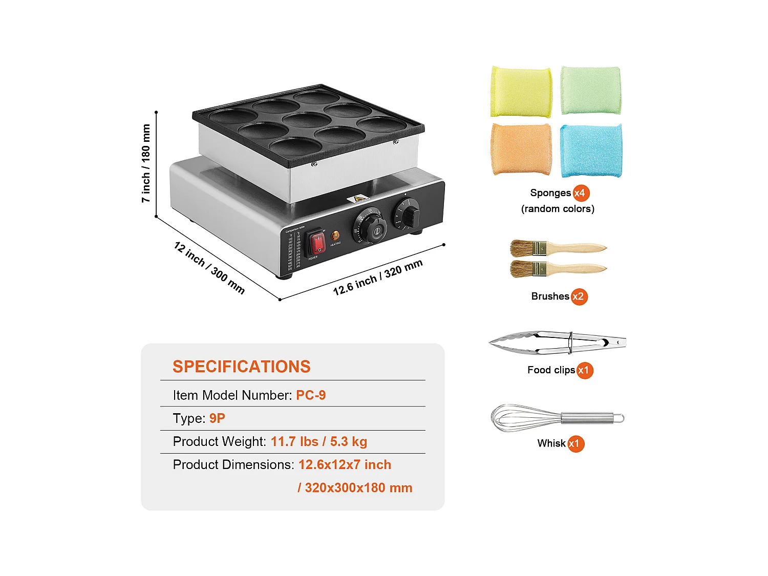 Gaufrier SucceBuy 9PCS 76mm Machine à Crêpes Hollandaise Commerciale Dorayaki Baker 850W Antiadhésive