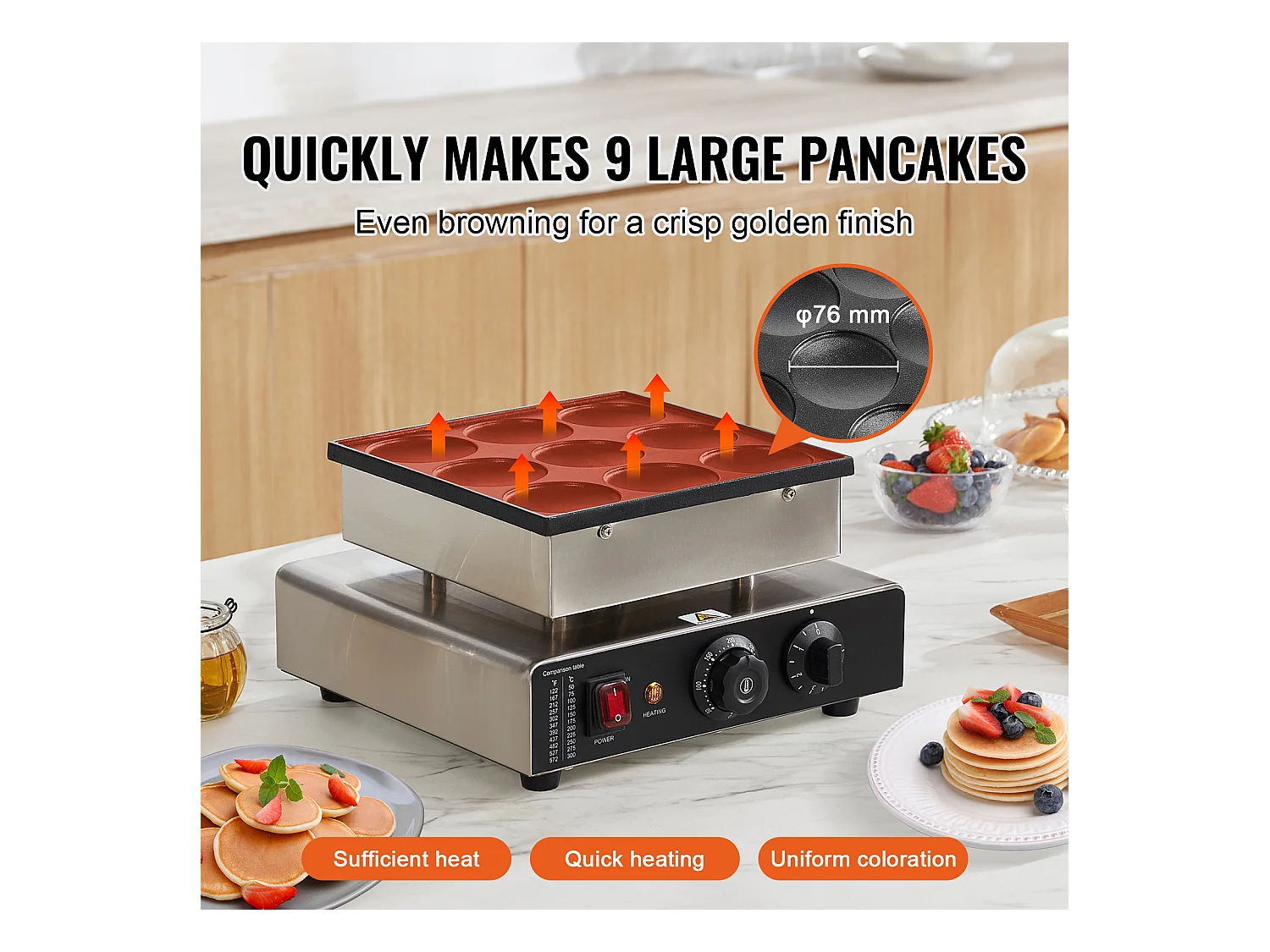 Gaufrier SucceBuy 9PCS 76mm Machine à Crêpes Hollandaise Commerciale Dorayaki Baker 850W Antiadhésive