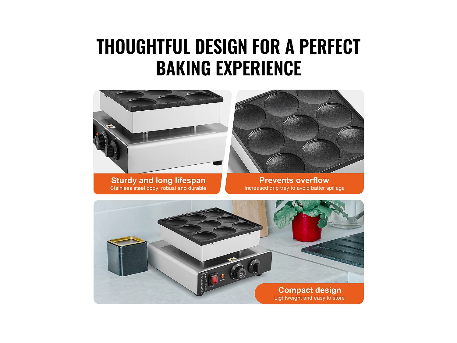 Gaufrier SucceBuy 9PCS 76mm Machine à Crêpes Hollandaise Commerciale Dorayaki Baker 850W Antiadhésive