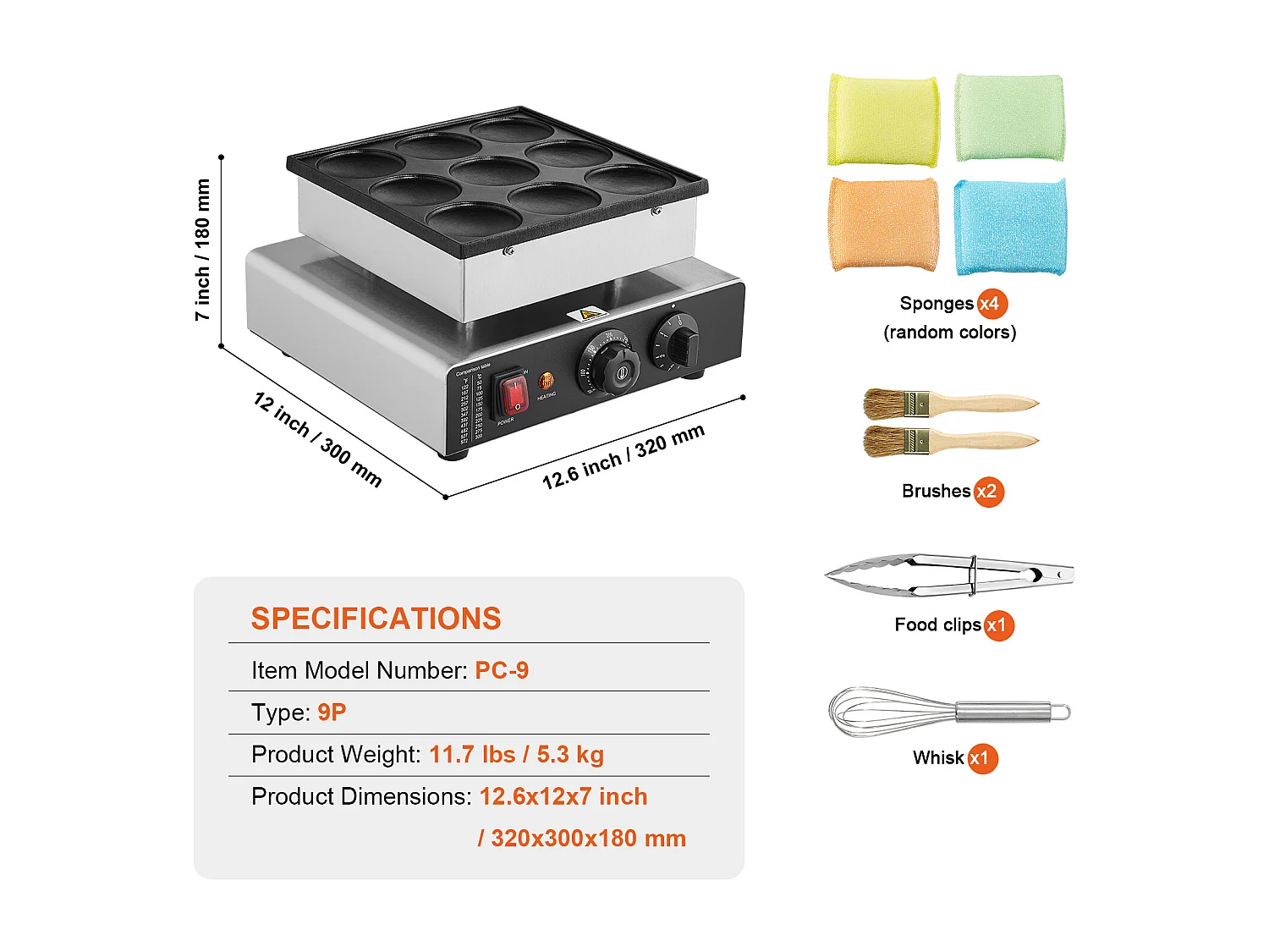 Gaufrier SucceBuy 9PCS 76mm Machine à Crêpes Hollandaise Commerciale Dorayaki Baker 850W Antiadhésive