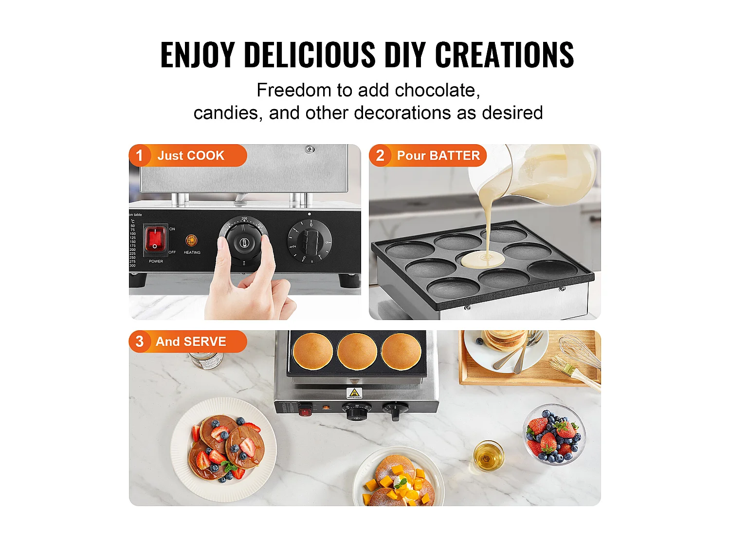 Gaufrier SucceBuy 9PCS 76mm Machine à Crêpes Hollandaise Commerciale Dorayaki Baker 850W Antiadhésive