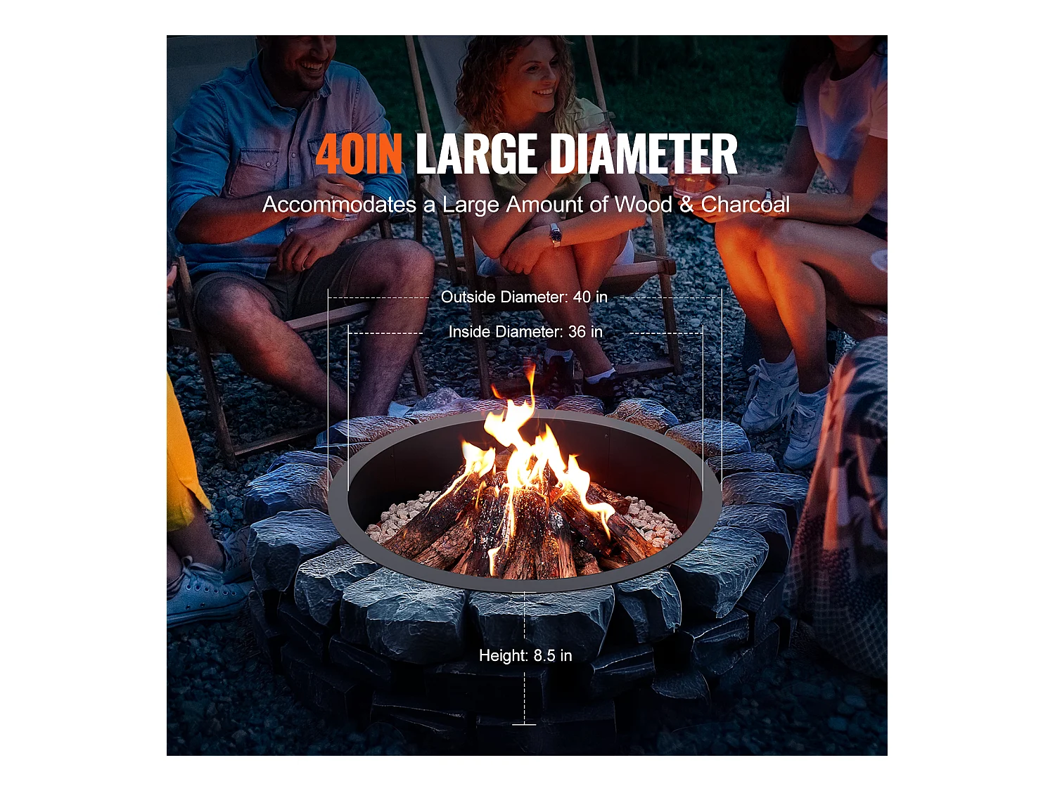 Braciere SucceBuy Anello di Focolare Rotondo in Acciaio, Diametro Esterno 1016 mm, Interno 914,4 mm, per Campeggio all'Aperto