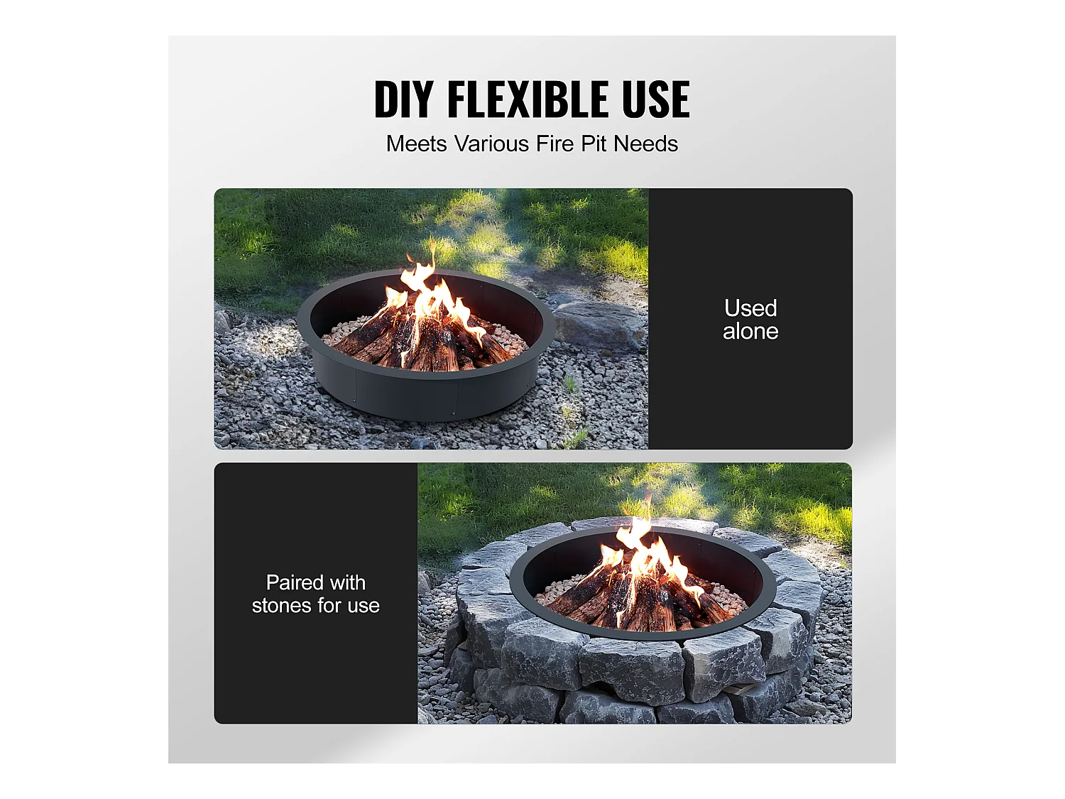 Braciere SucceBuy Anello di Focolare Rotondo in Acciaio, Diametro Esterno 1016 mm, Interno 914,4 mm, per Campeggio all'Aperto