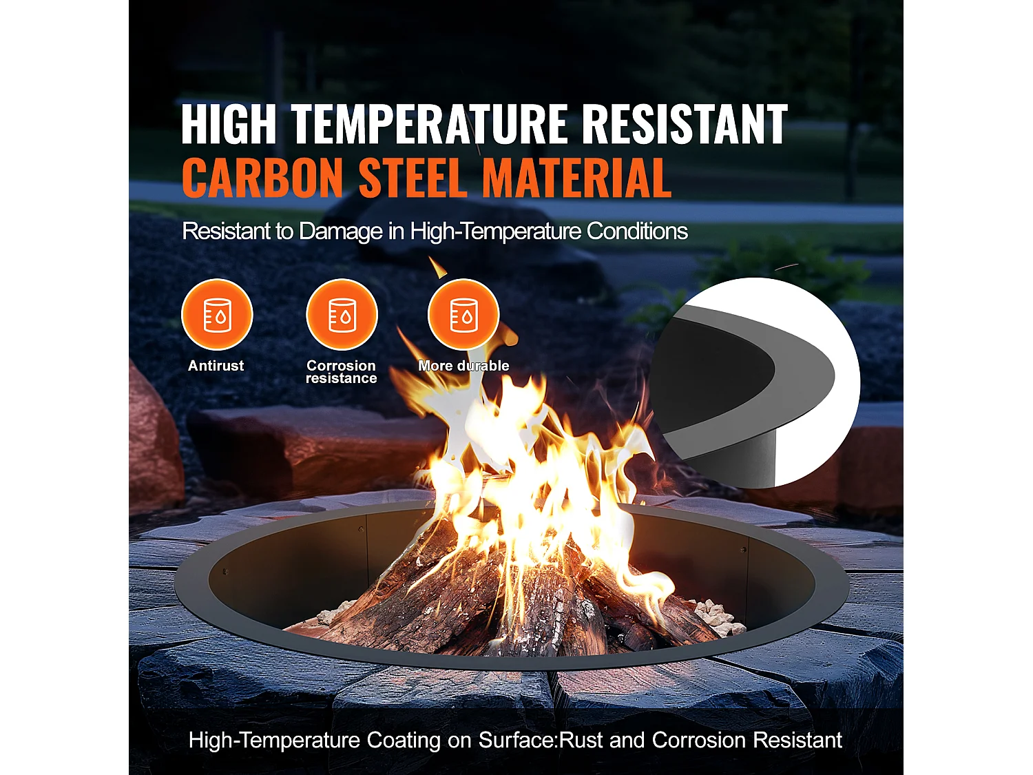 Braséro SucceBuy Anneau de Foyer Rond Acier, Diamètre Extérieur 1016 mm, Intérieur 914,4 mm, pour Camping en Plein Air