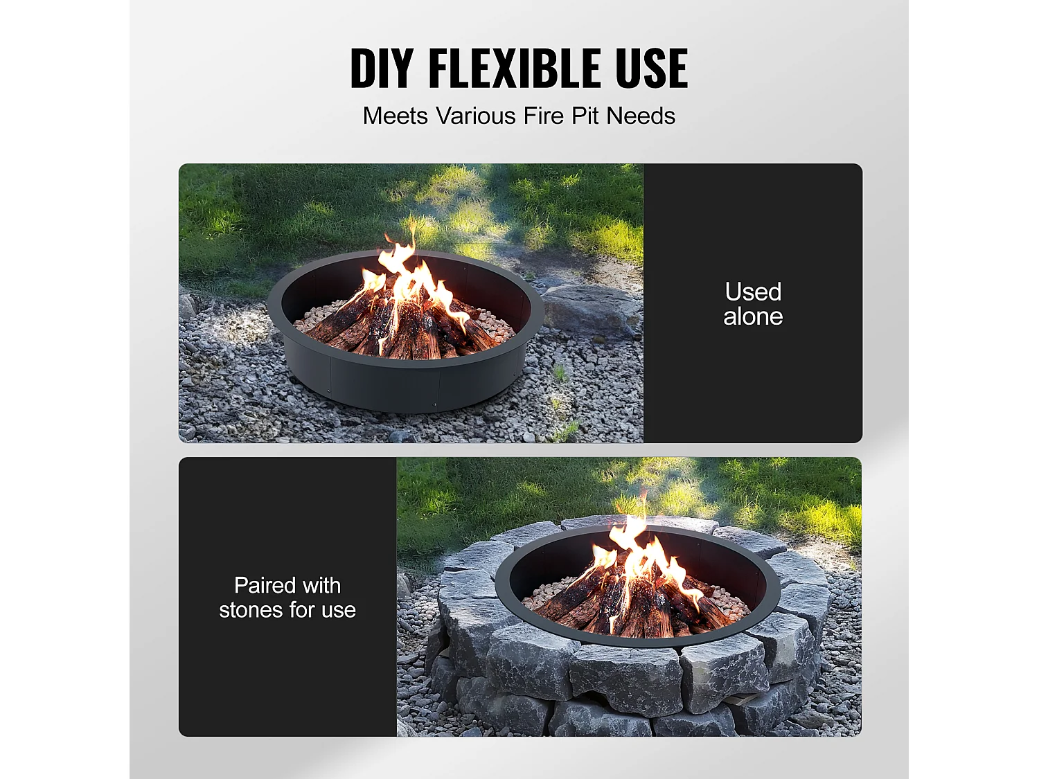 Braséro SucceBuy Anneau de Foyer Rond Acier, Diamètre Extérieur 1016 mm, Intérieur 914,4 mm, pour Camping en Plein Air