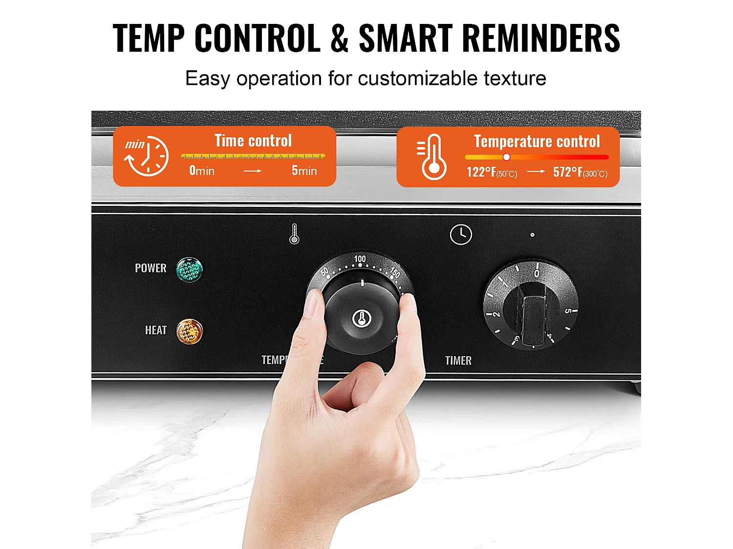 Gaufrier Commercial Rectangulaire SucceBuy 10PCS 1550W, Antiadhésif, en Acier Inoxydable, Contrôle de la Température et du Temps, Poignée