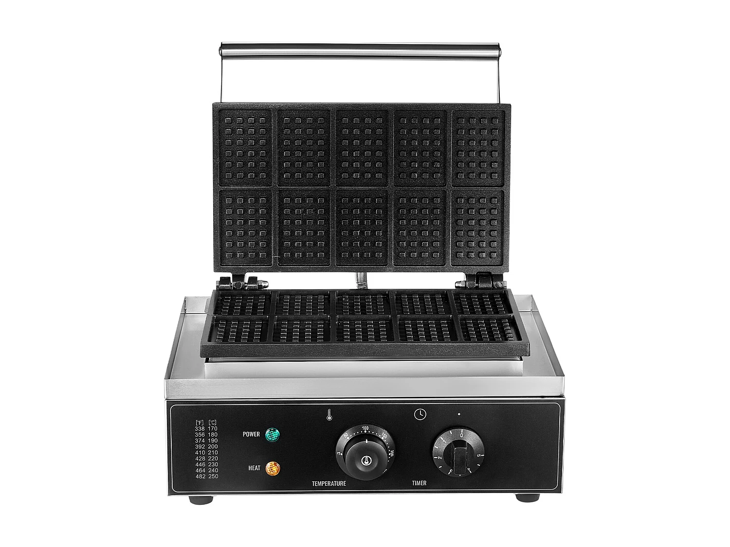 Gaufrier Commercial Rectangulaire SucceBuy 10PCS 1550W, Antiadhésif, en Acier Inoxydable, Contrôle de la Température et du Temps, Poignée
