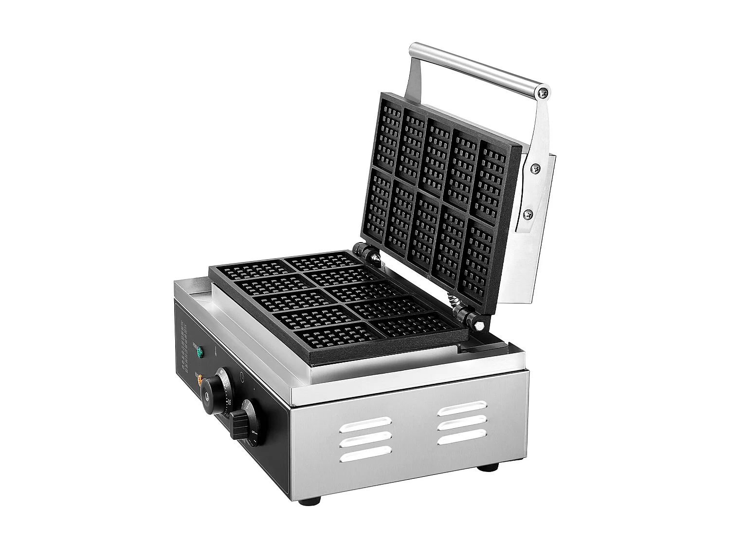 Gaufrier Commercial Rectangulaire SucceBuy 10PCS 1550W, Antiadhésif, en Acier Inoxydable, Contrôle de la Température et du Temps, Poignée