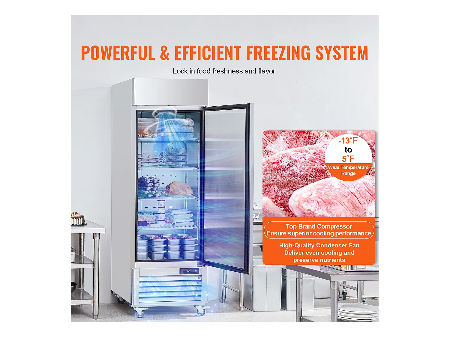 Congélateur Commercial SucceBuy de 570 L, Vertical, 1 Porte, 3 Tablettes