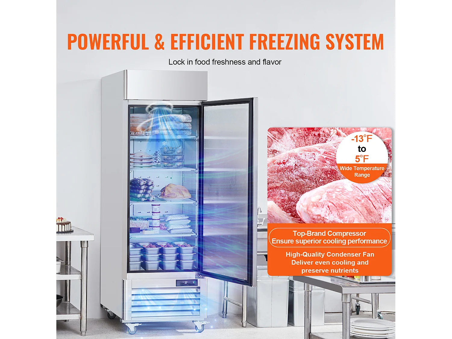 Congélateur Commercial SucceBuy de 570 L, Vertical, 1 Porte, 3 Tablettes