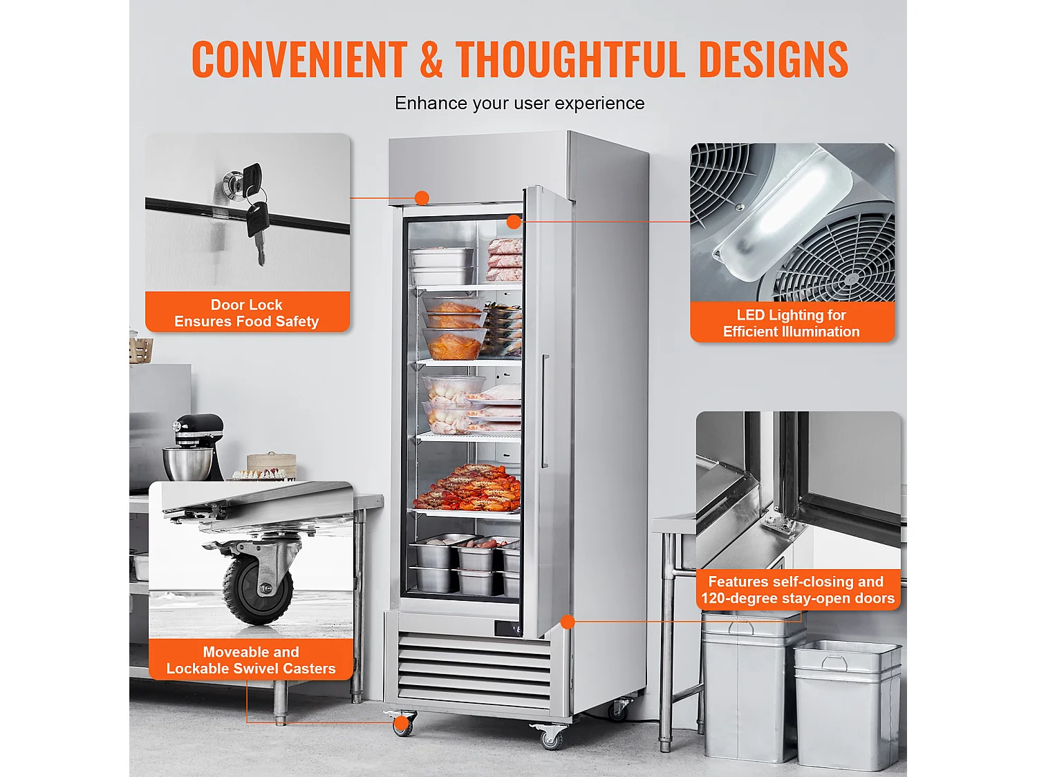 Congélateur Commercial SucceBuy de 570 L, Vertical, 1 Porte, 3 Tablettes