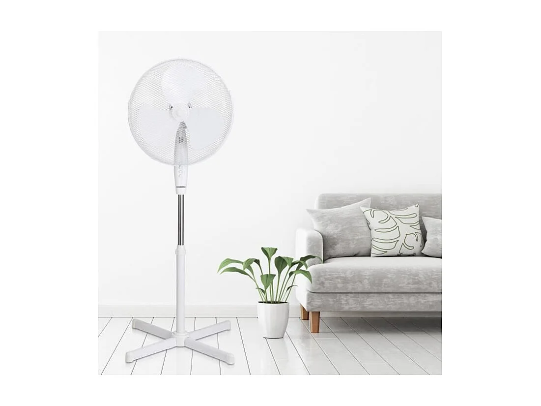 Ventilateur sur pied  - 45W - Diametre 40 cm - Hauteur réglable - Oscillation - Blanc