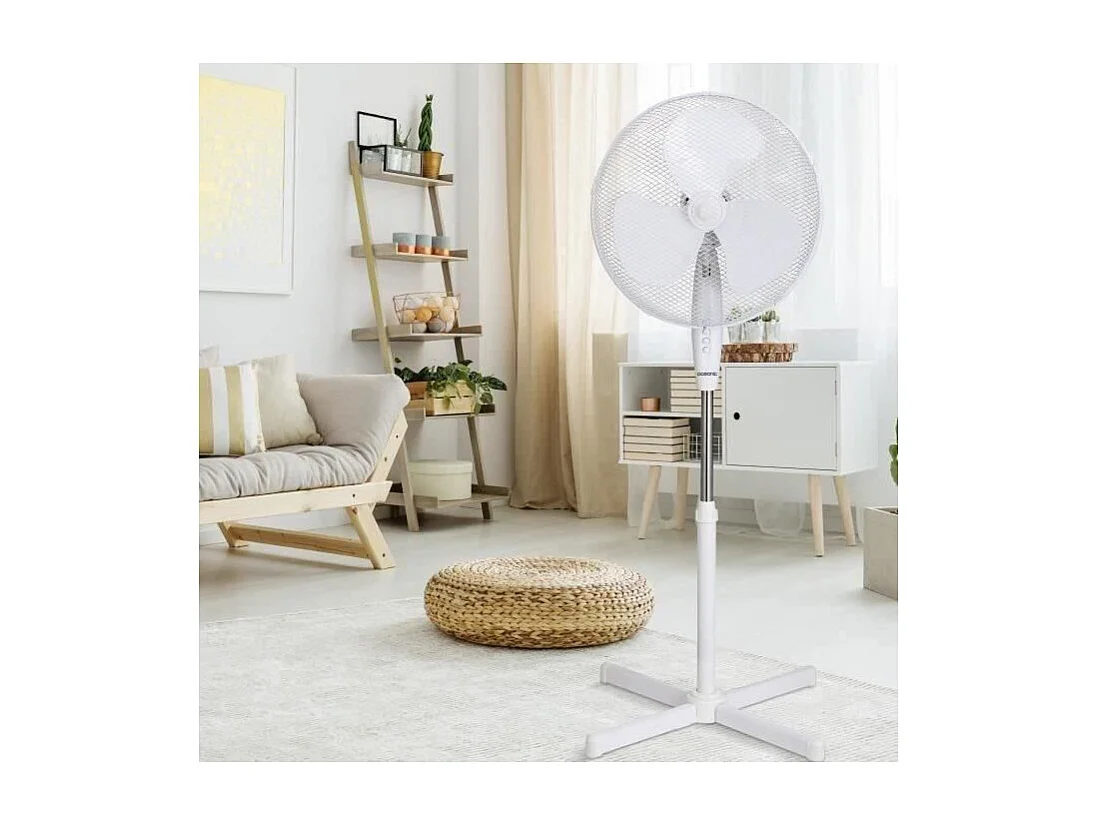 Ventilateur sur pied  - 45W - Diametre 40 cm - Hauteur réglable - Oscillation - Blanc