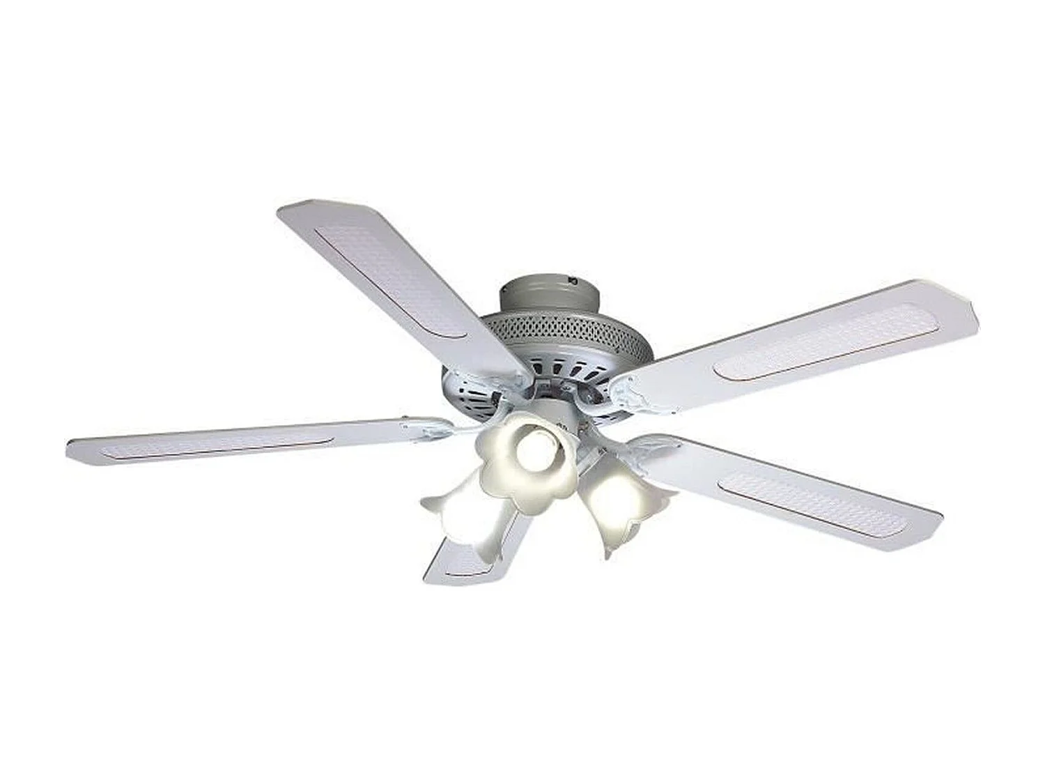 FARELEK - BALEARES O 132 cm - Ventilateur de plafond reversible, 5 pales blanches / cannees blanches + eclairage