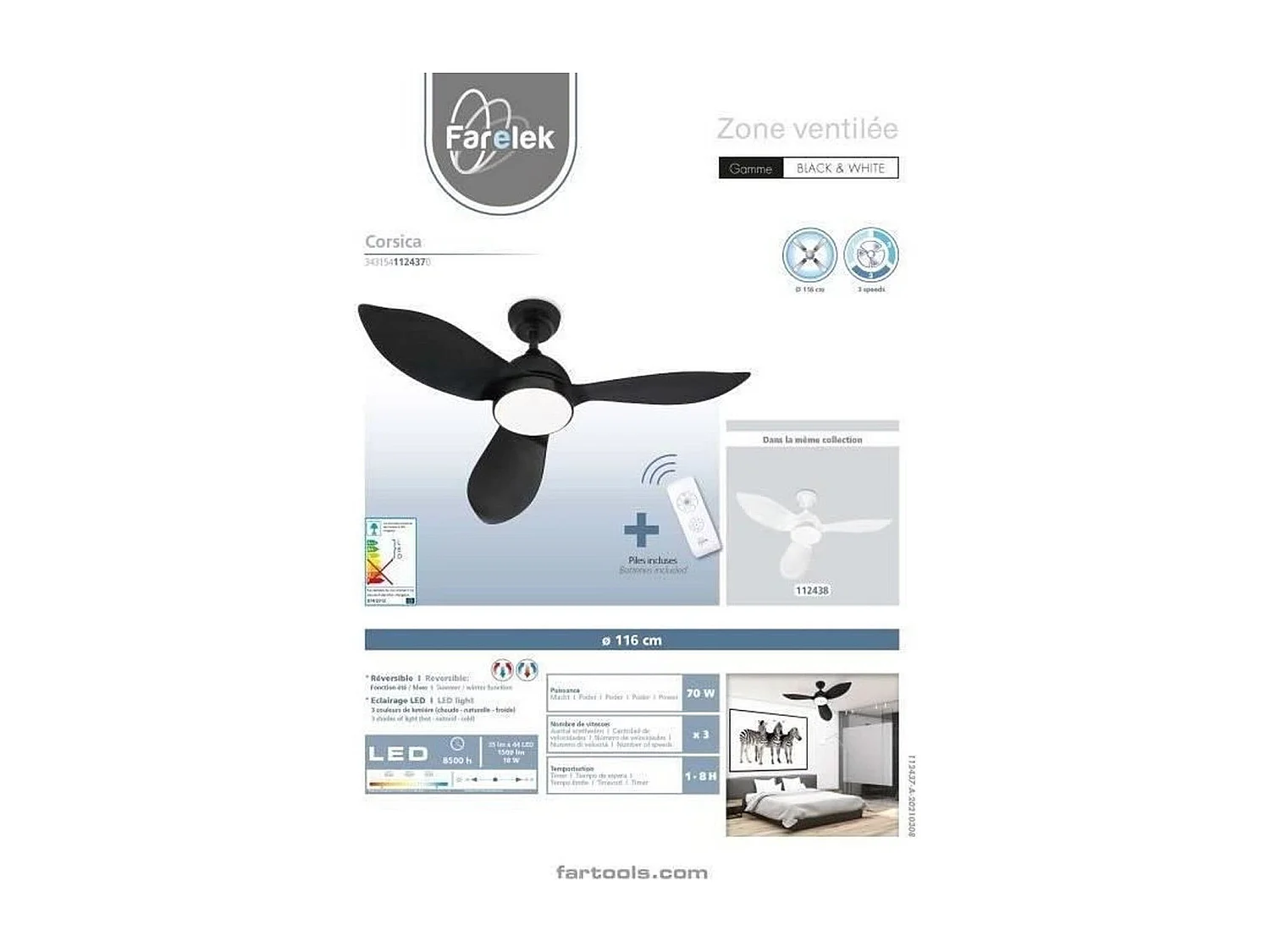 Ventilateur de Plafond FARELEK CORSICA Noir 70 W