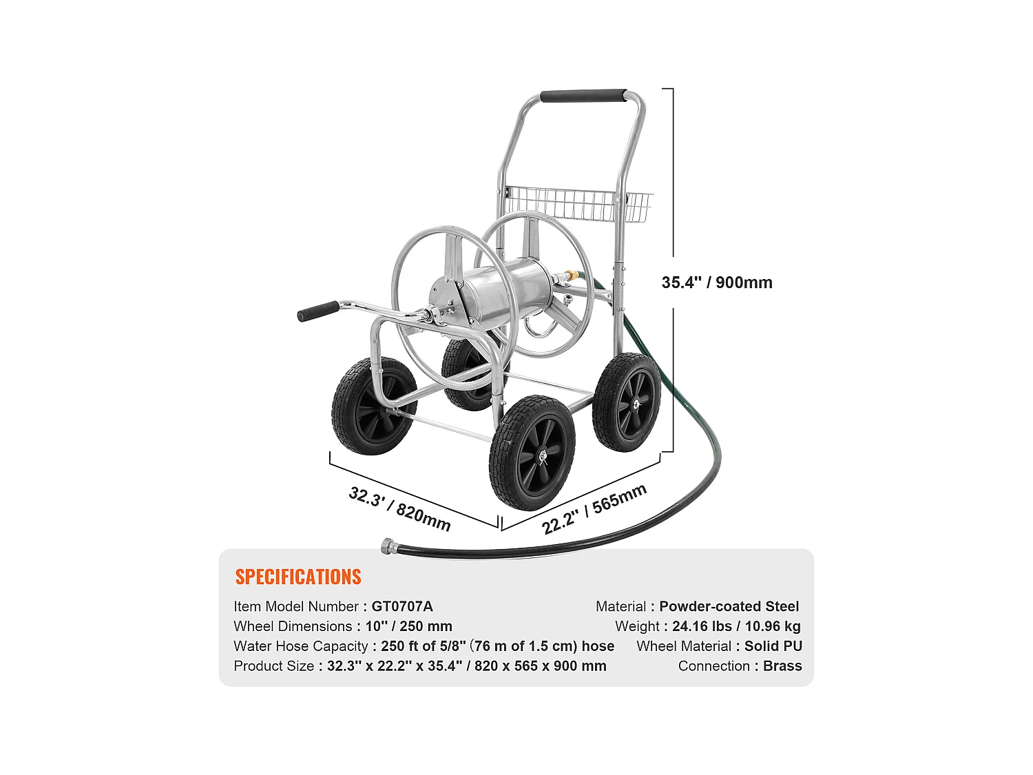 Dévidoir Chariot SucceBuy Chariot Enrouleur de Tuyau 76 m, Robuste pour Jardin avec Roues