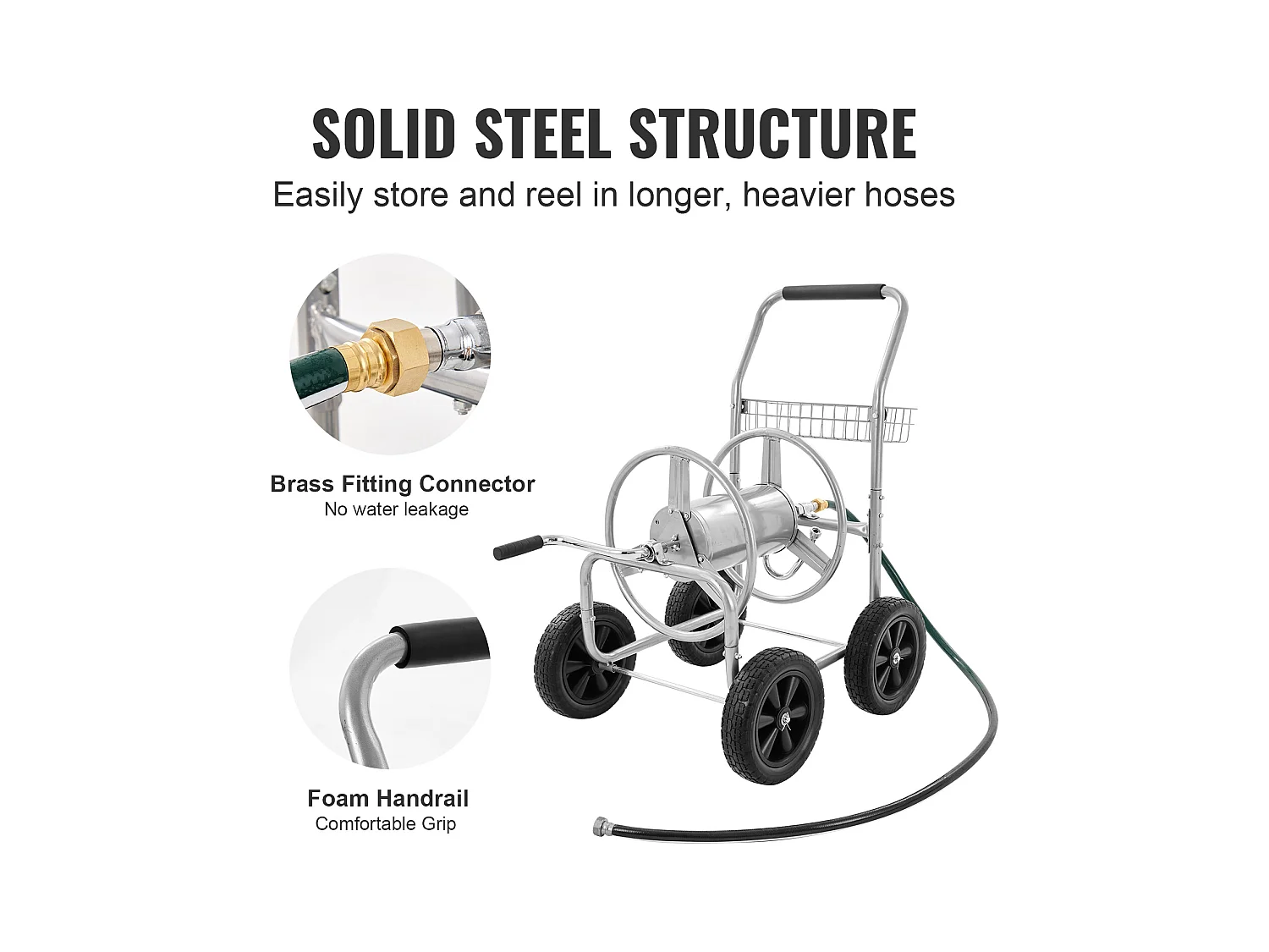 Dévidoir Chariot SucceBuy Chariot Enrouleur de Tuyau 76 m, Robuste pour Jardin avec Roues