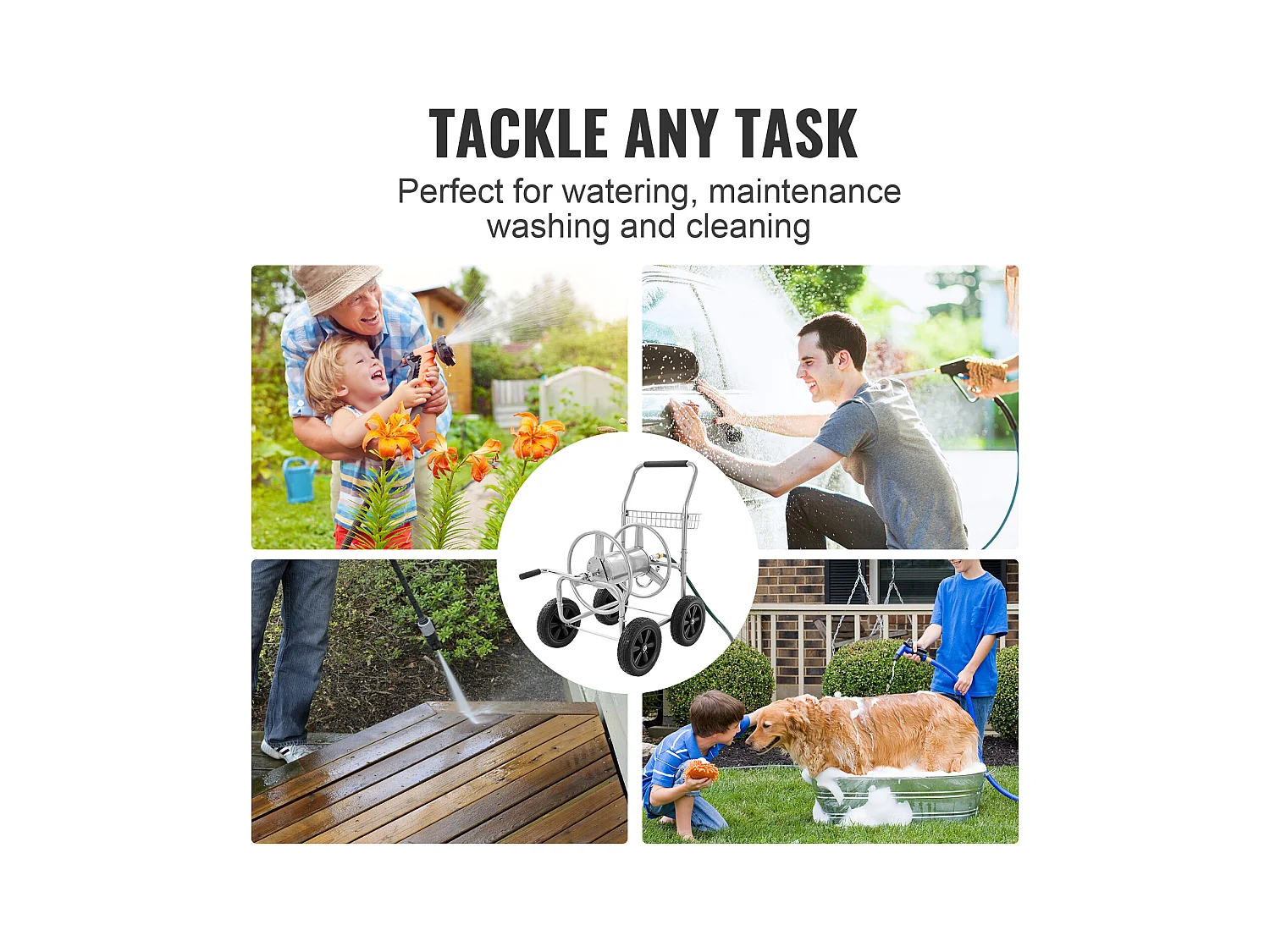 Dévidoir Chariot SucceBuy Chariot Enrouleur de Tuyau 76 m, Robuste pour Jardin avec Roues