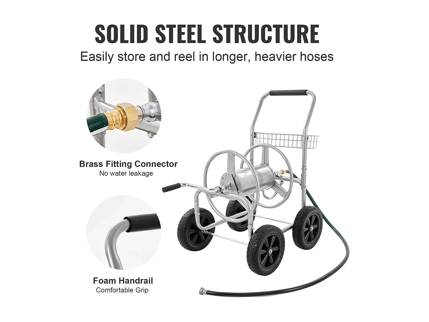 Trolley Haspel SucceBuy Slanghaspelwagen - Geschikt voor Maximaal 76 Meter 1.6 cm Slang. Robuuste Stalen Constructie voor Buitengebruik, 820 x 565 x 900 mm